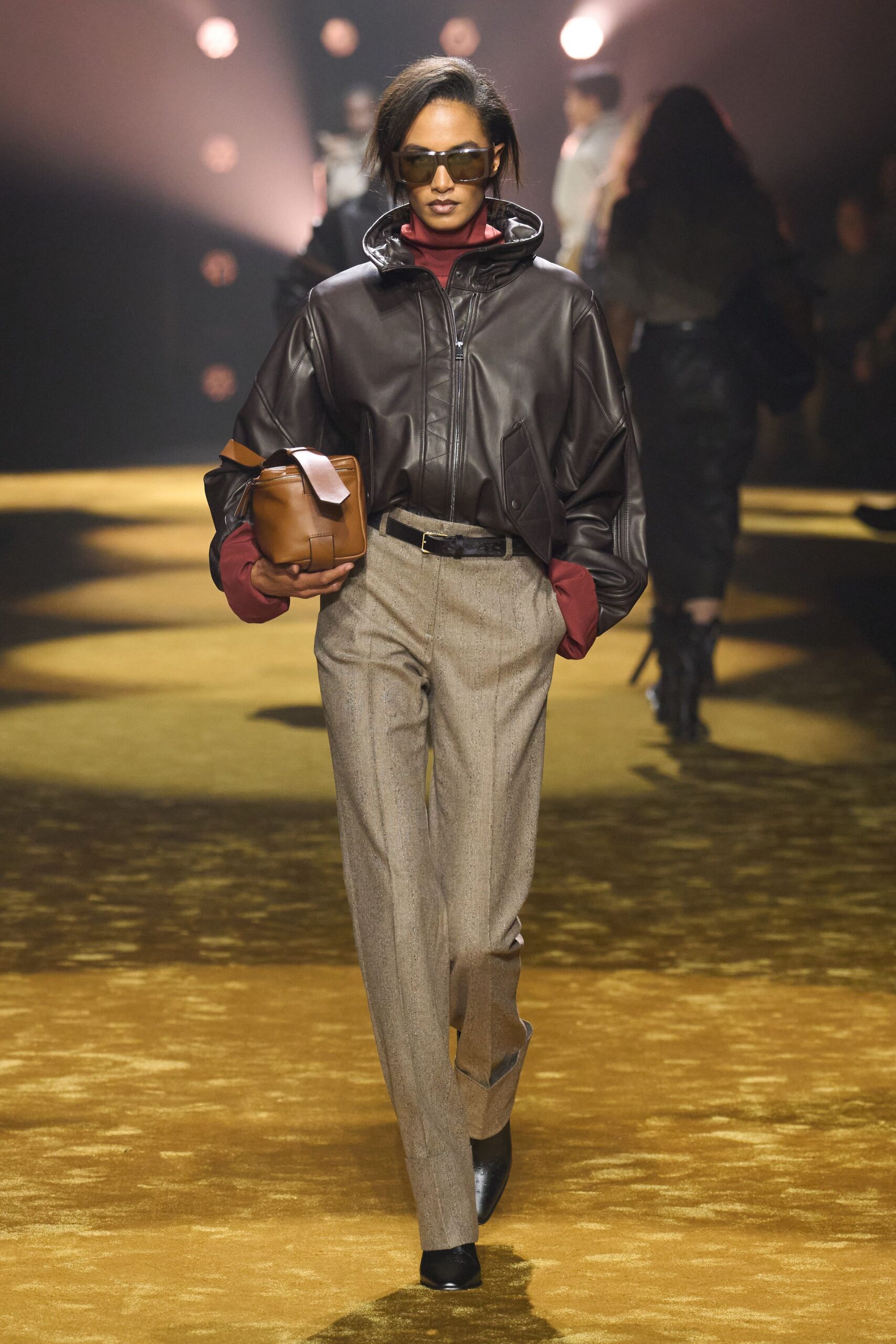 brown leather oversized jacket