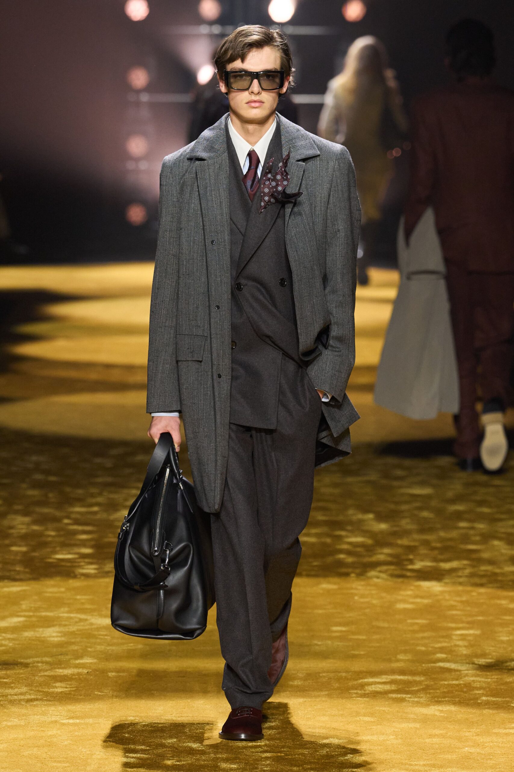 gray tailored suit with white shirt