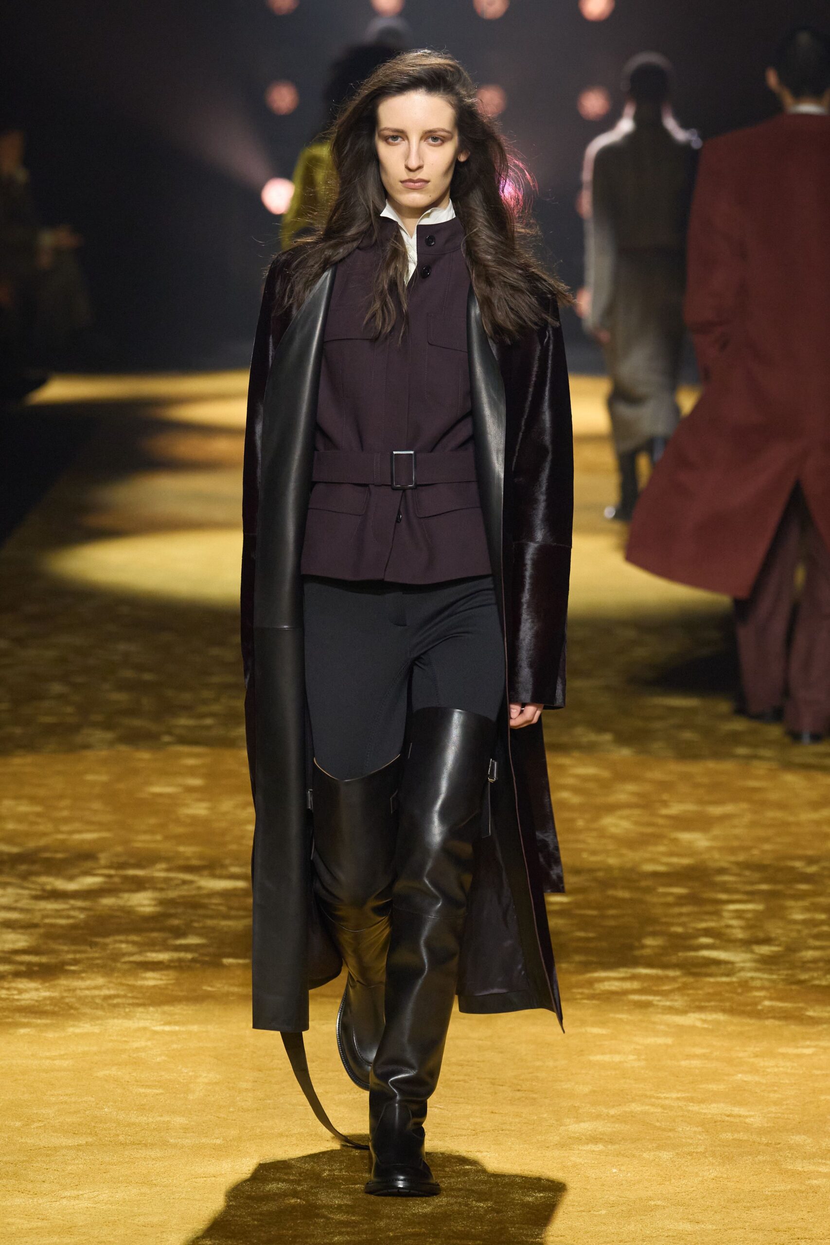black leather coat and boots