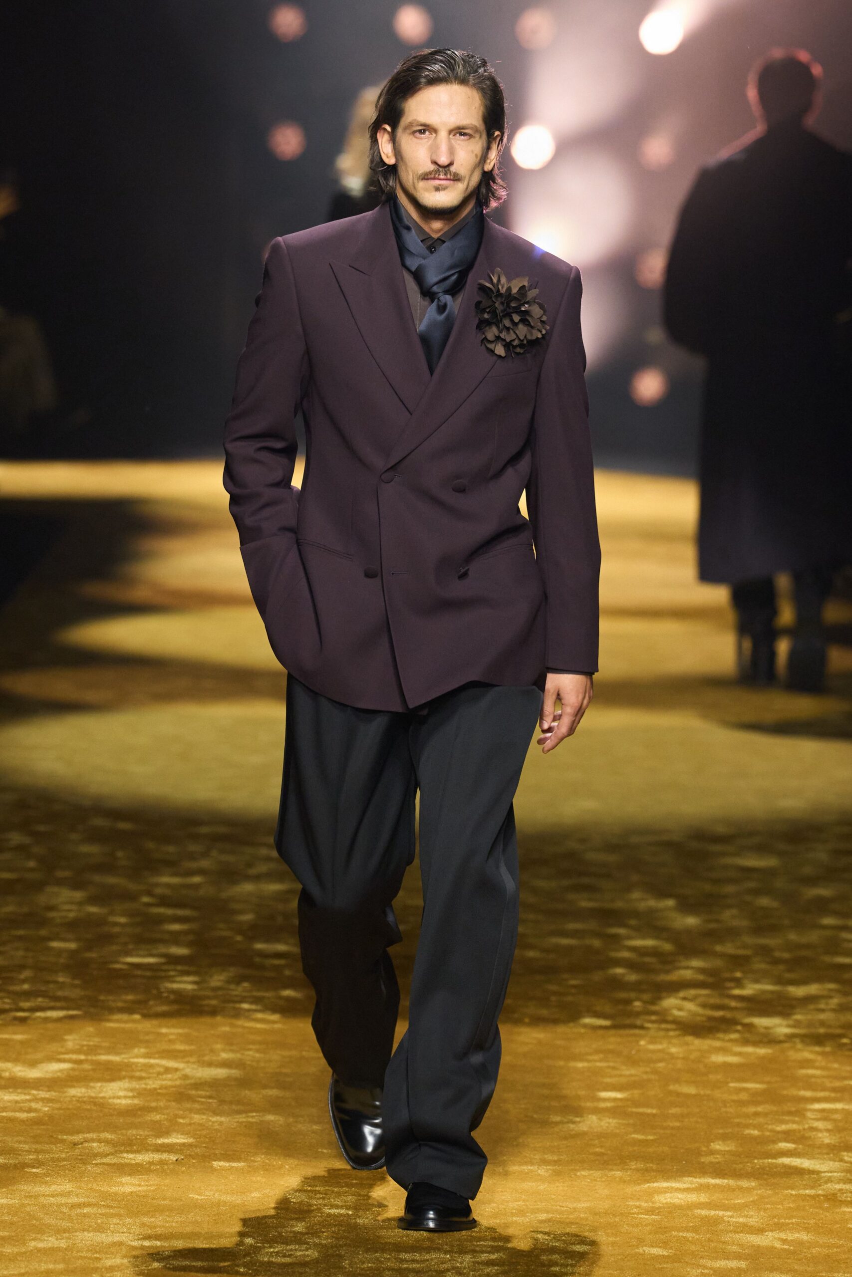 purple tailored blazer with black pants