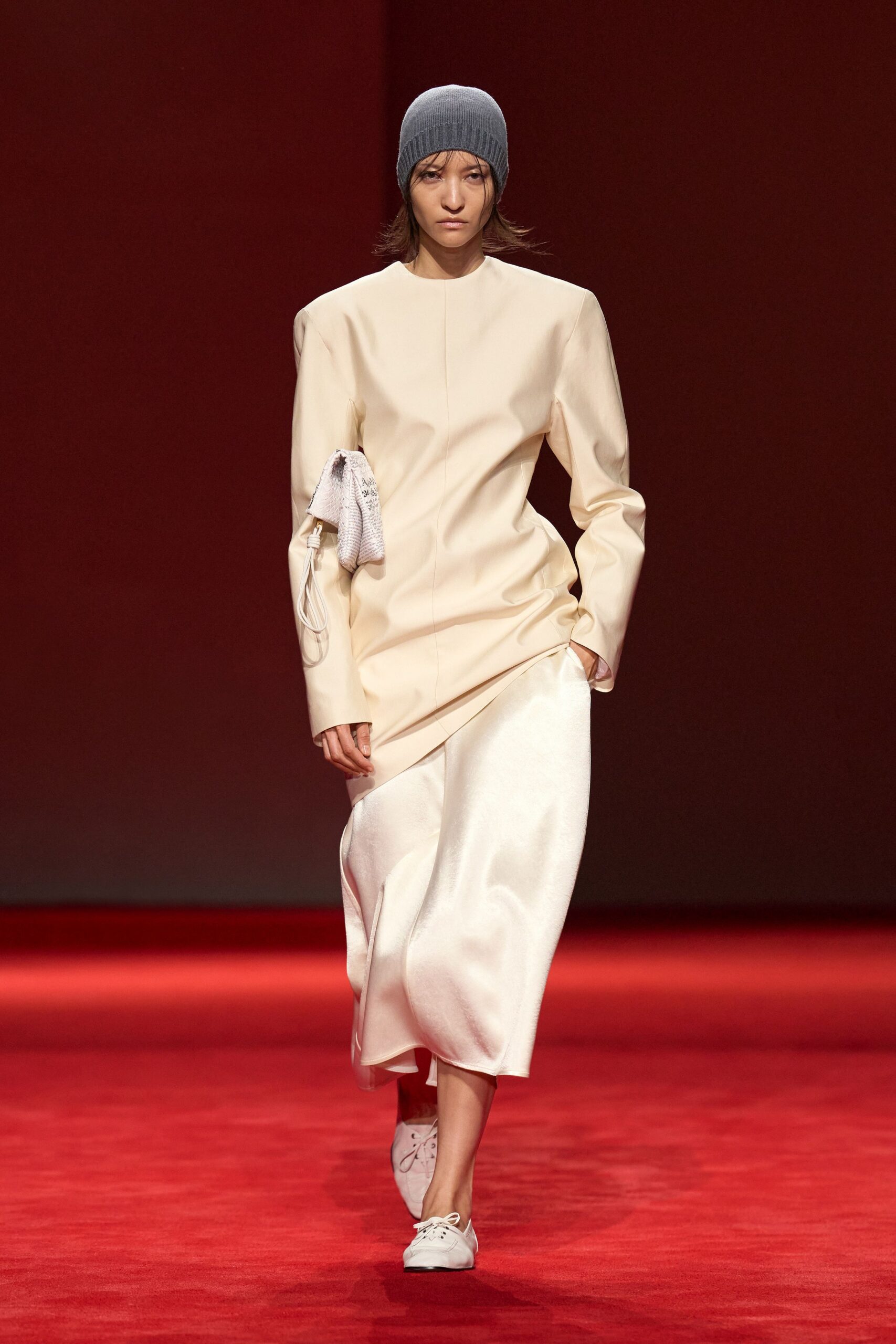 white cotton long-sleeve high-neck relaxed midi dress
