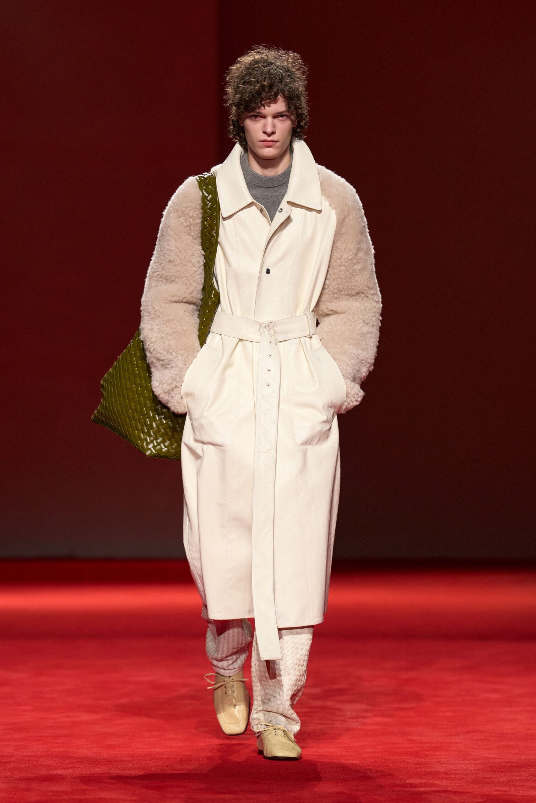 white cotton long-sleeve collared relaxed belted coat