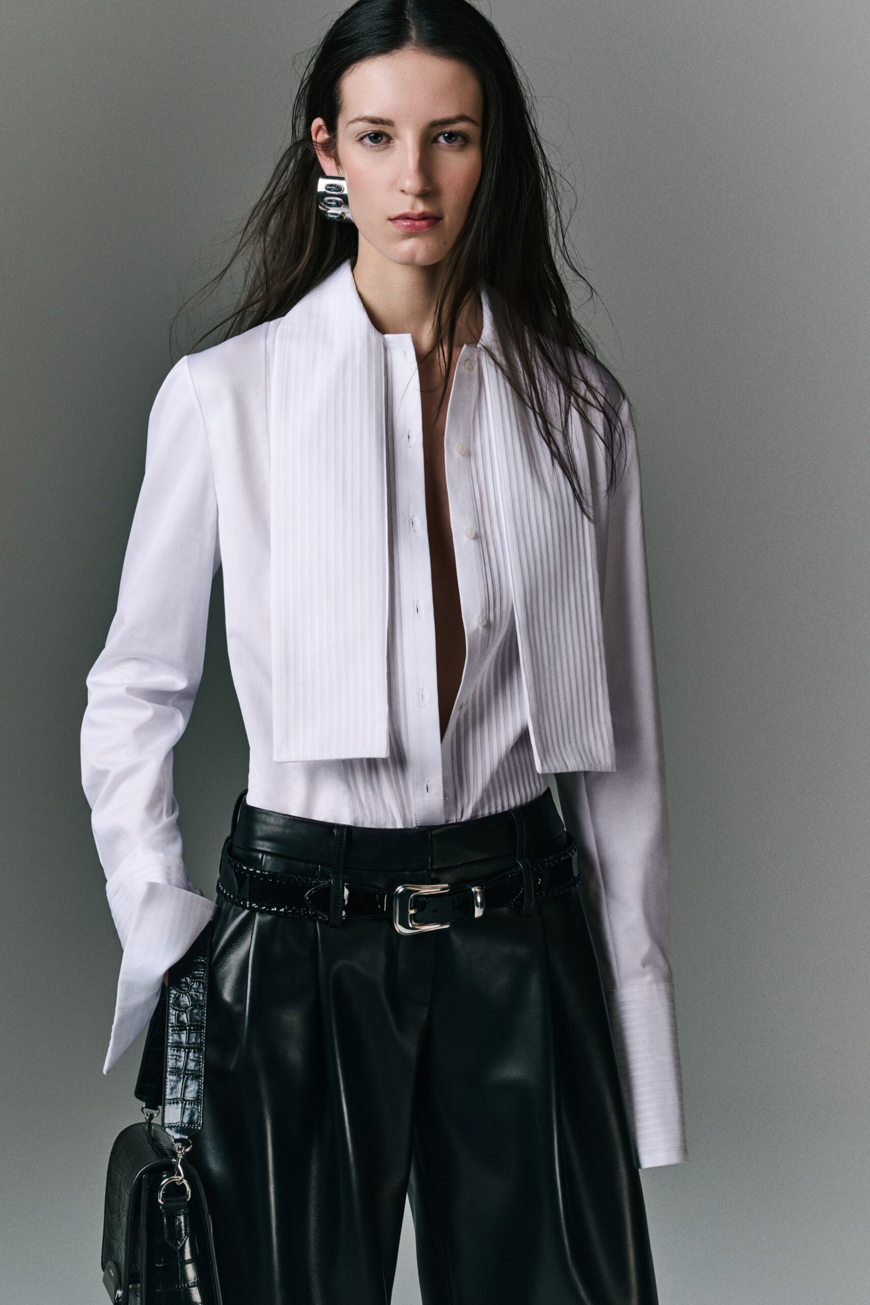 black leather relaxed straight-leg pants