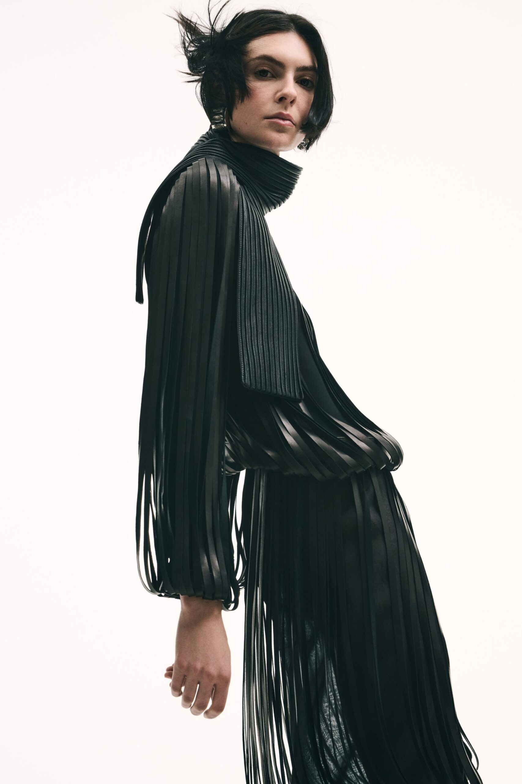 black silk pleated midi dress