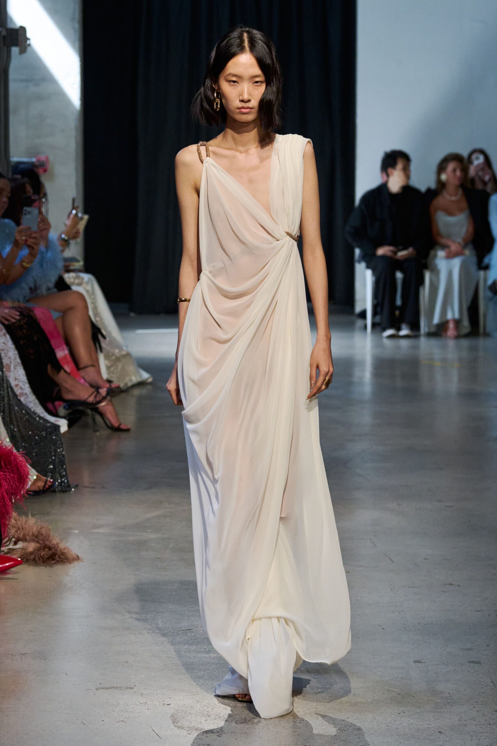 white chiffon sleeveless gown