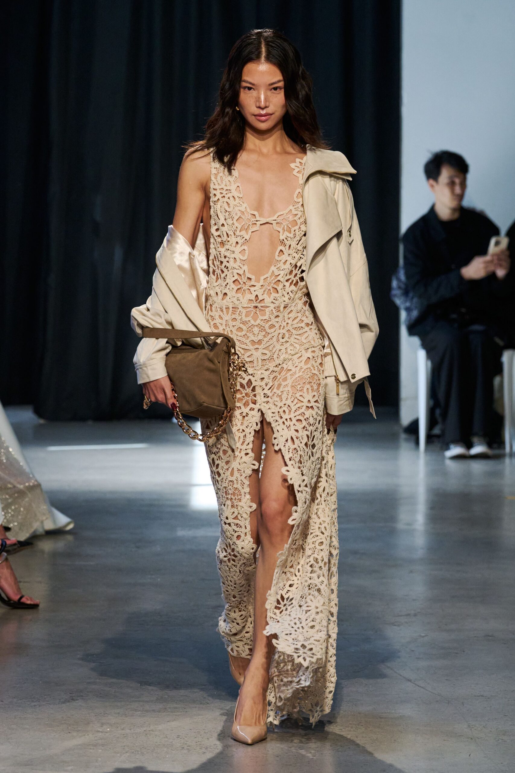 beige lace sleeveless v-neck fitted embroidered sheer dress