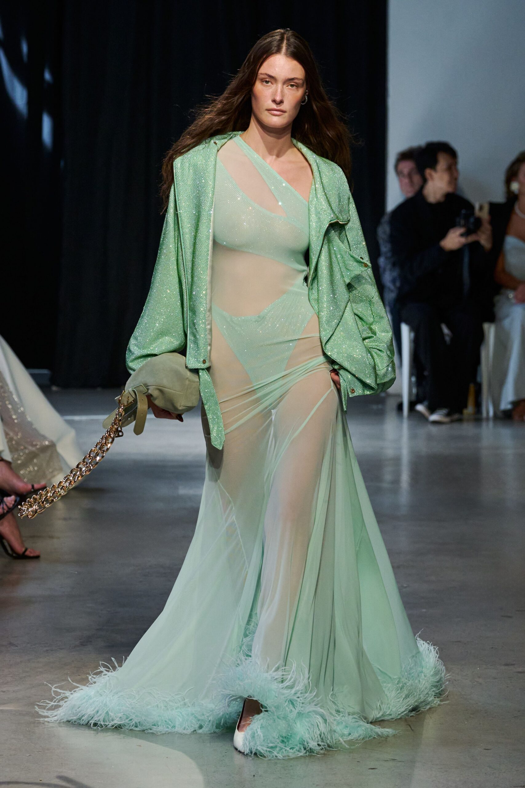 green silk long-sleeve collared relaxed zippered jacket