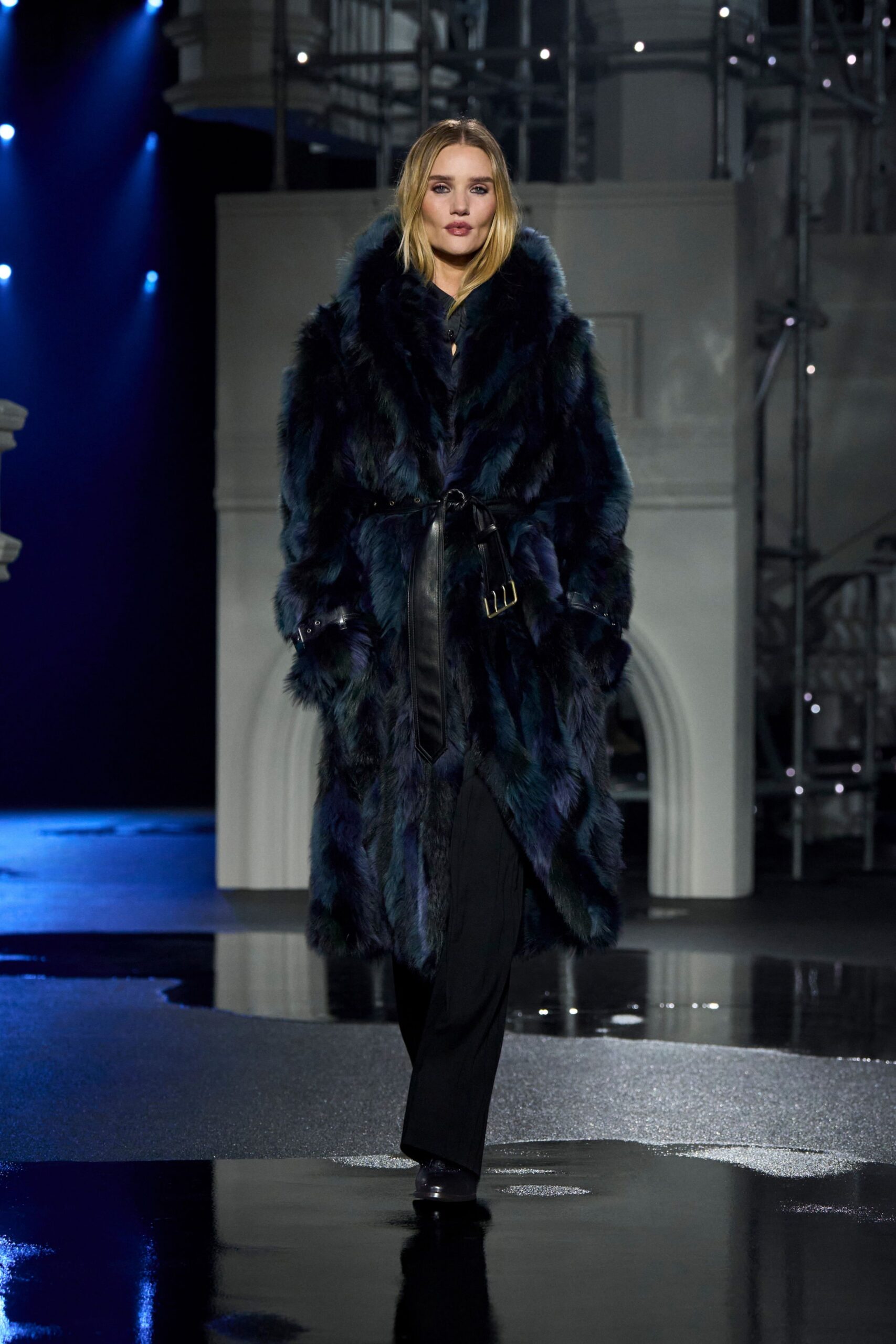 blue fur relaxed layered coat
