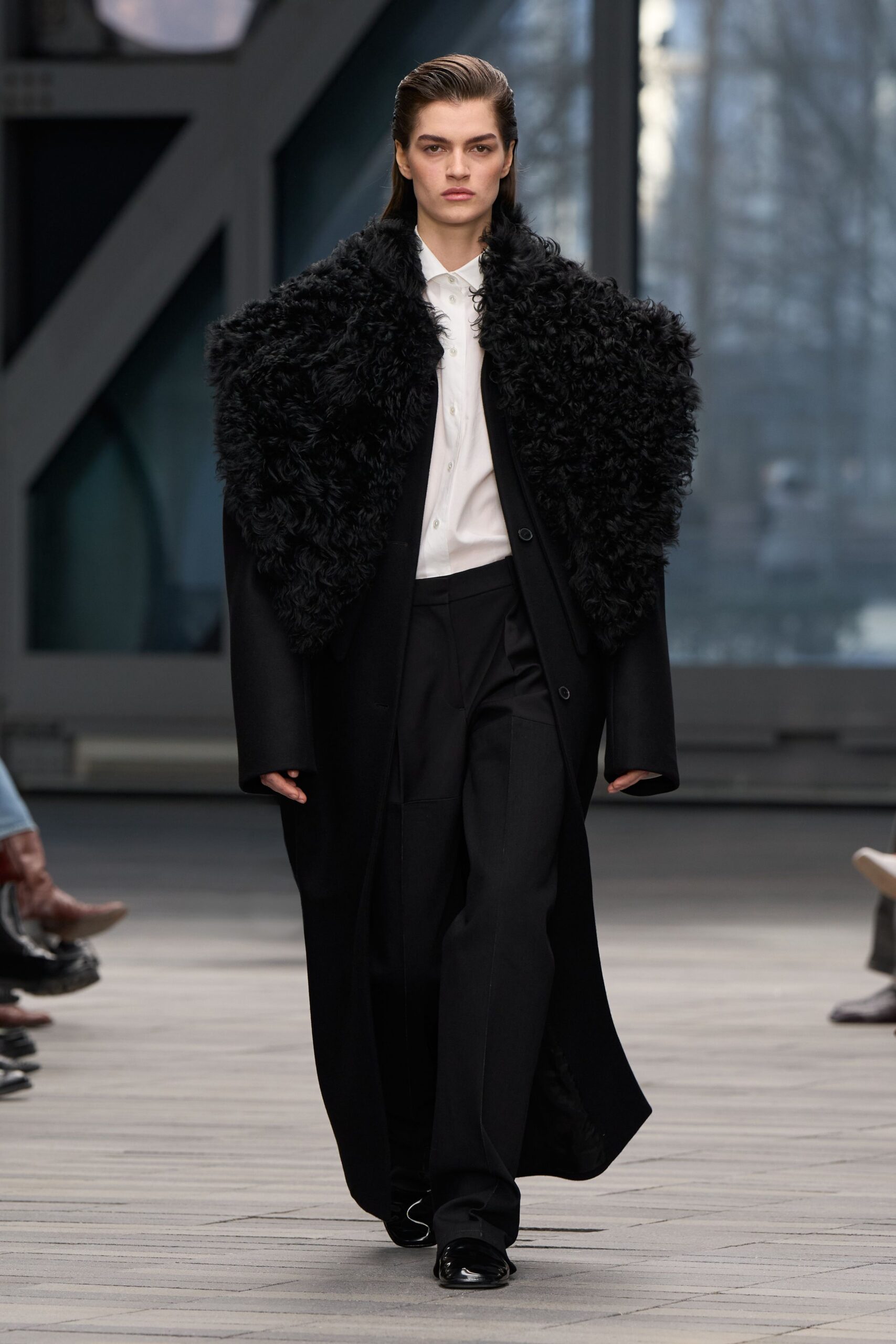 black fur coat with white shirt