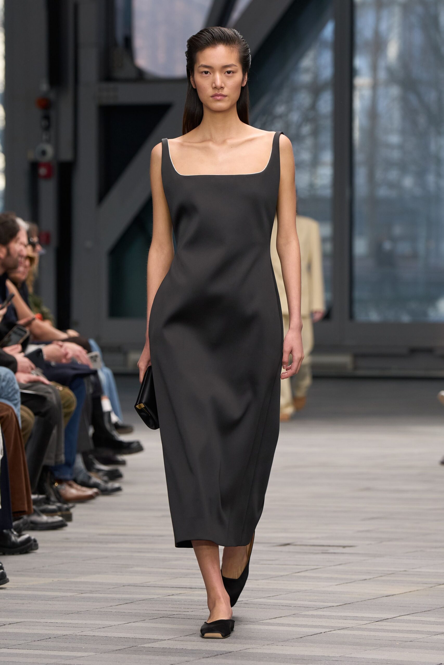 black silk midi dress