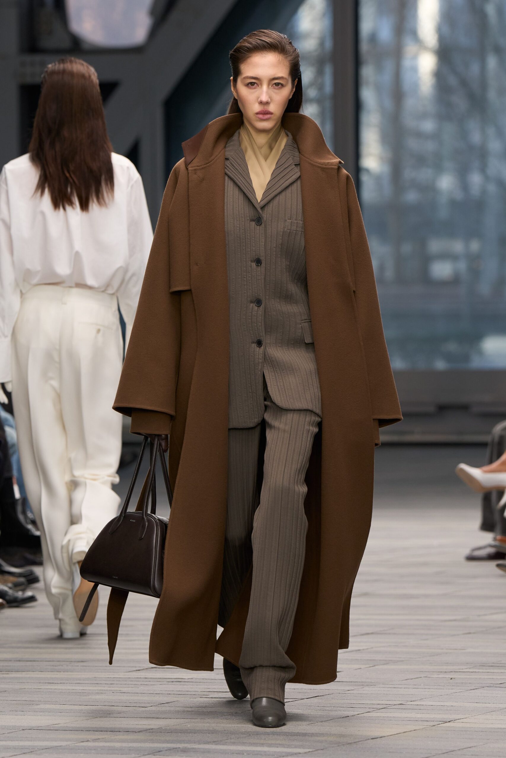 brown wool coat gray suit