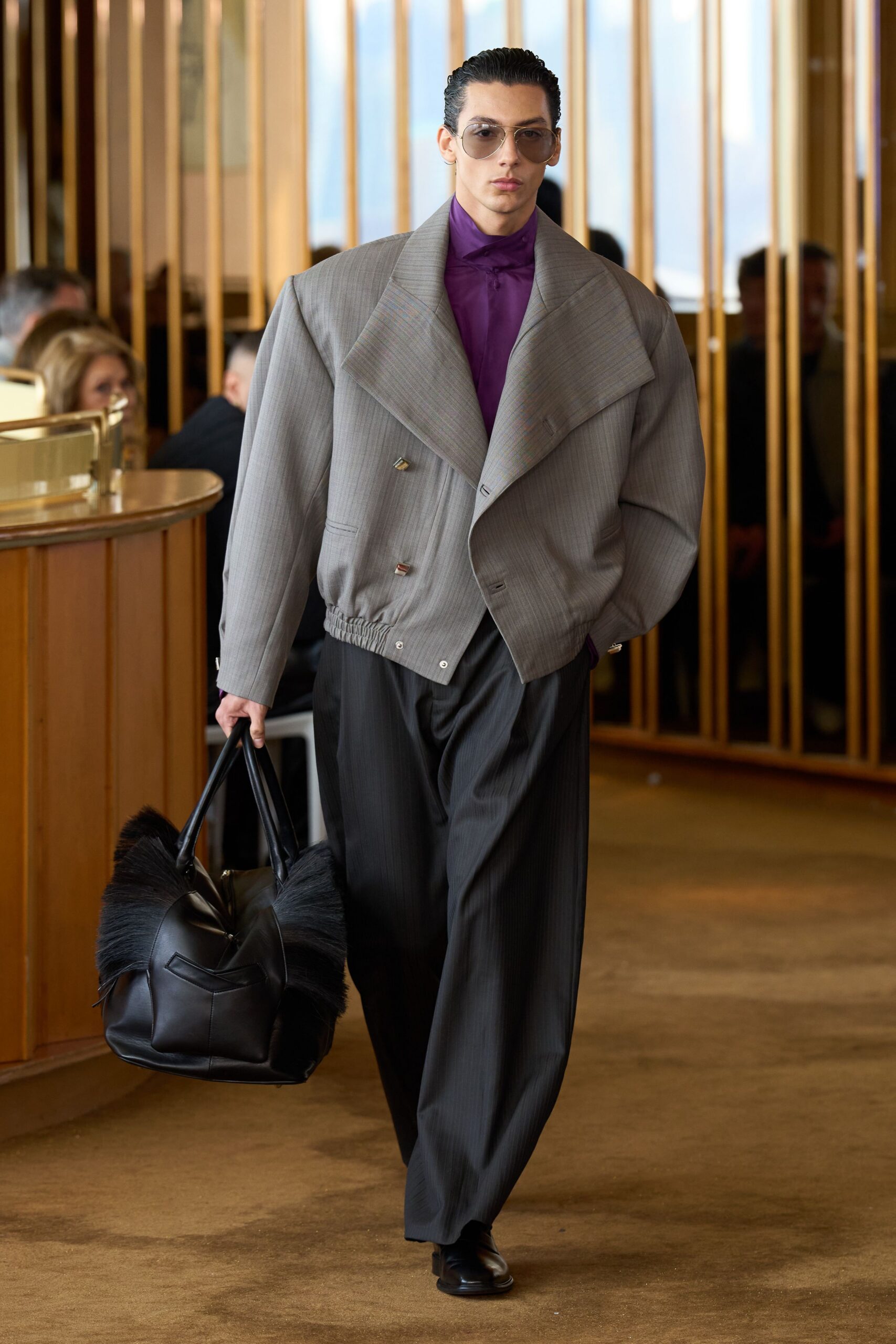 purple cotton long-sleeve collared fitted shirt