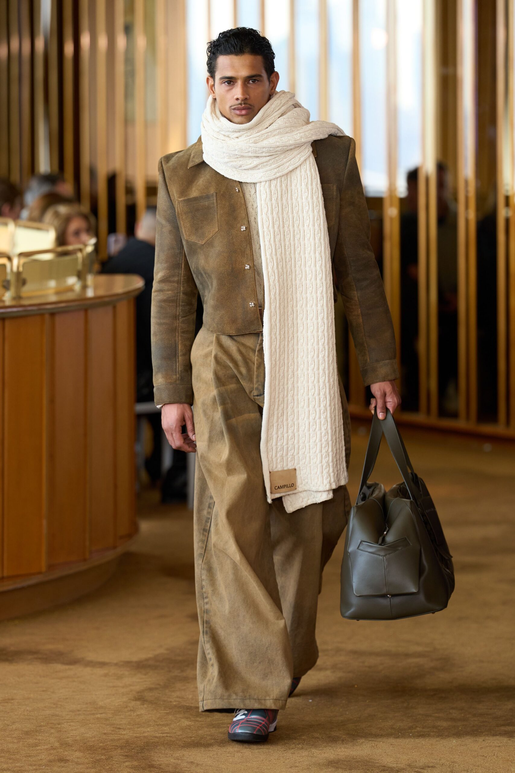 brown suede relaxed wide-leg pants