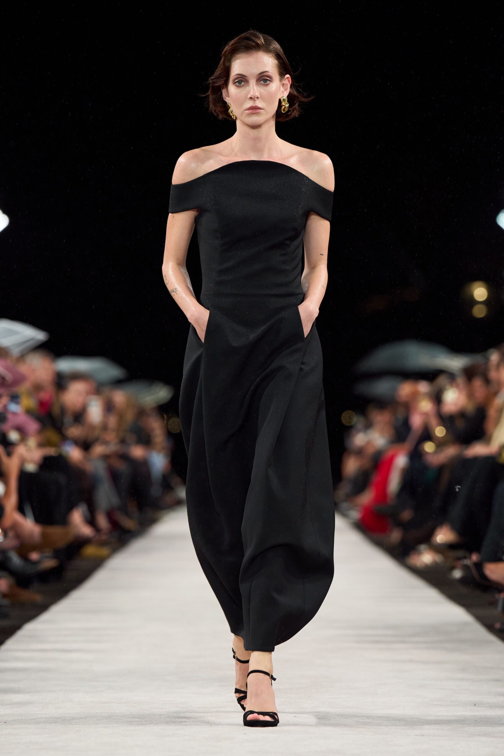 black cotton off-shoulder relaxed pockets jumpsuit