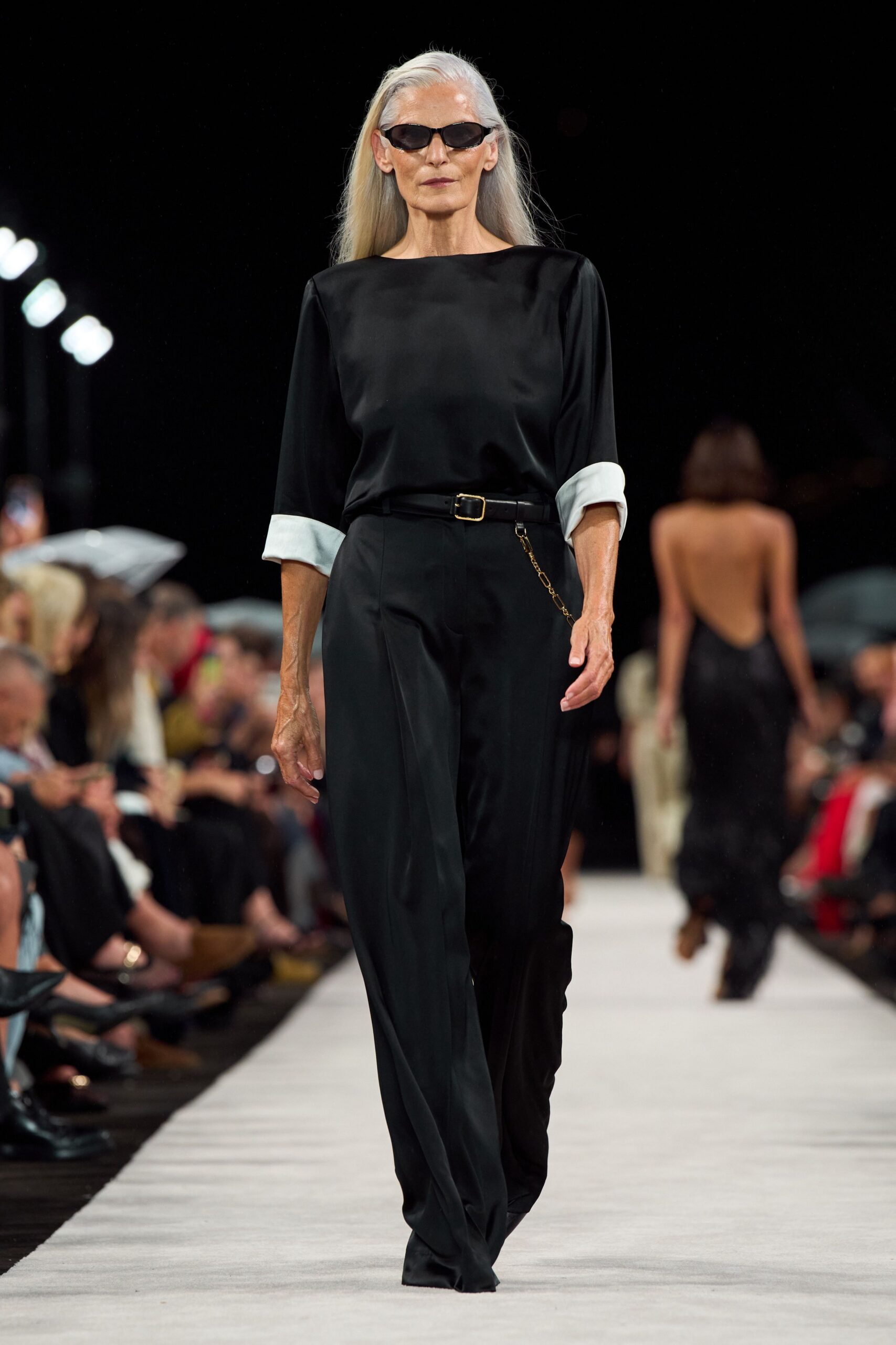 black silk top and pants
