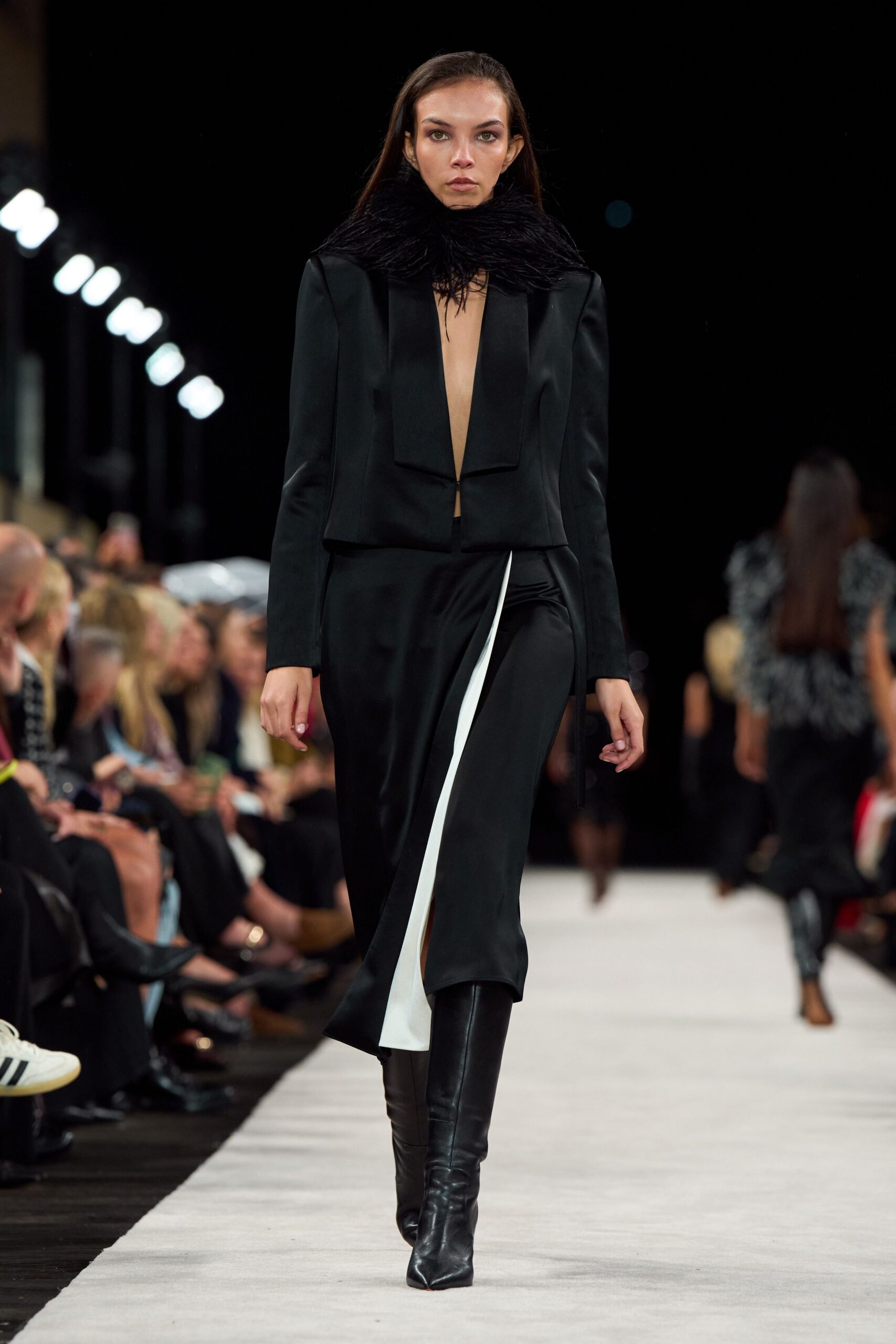 black silk slit asymmetric fitted high-waisted skirt