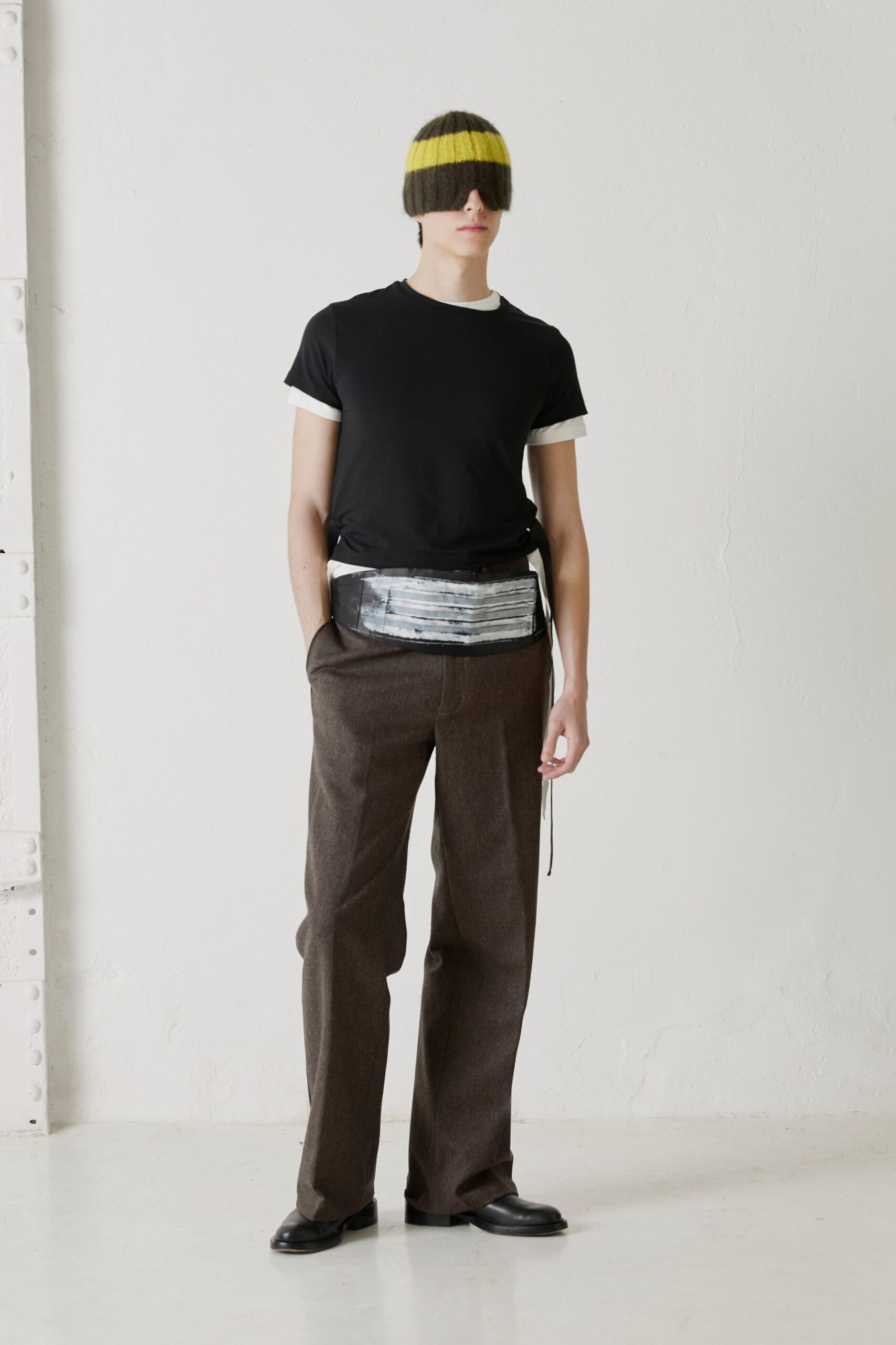 brown wool tailored straight-leg pants