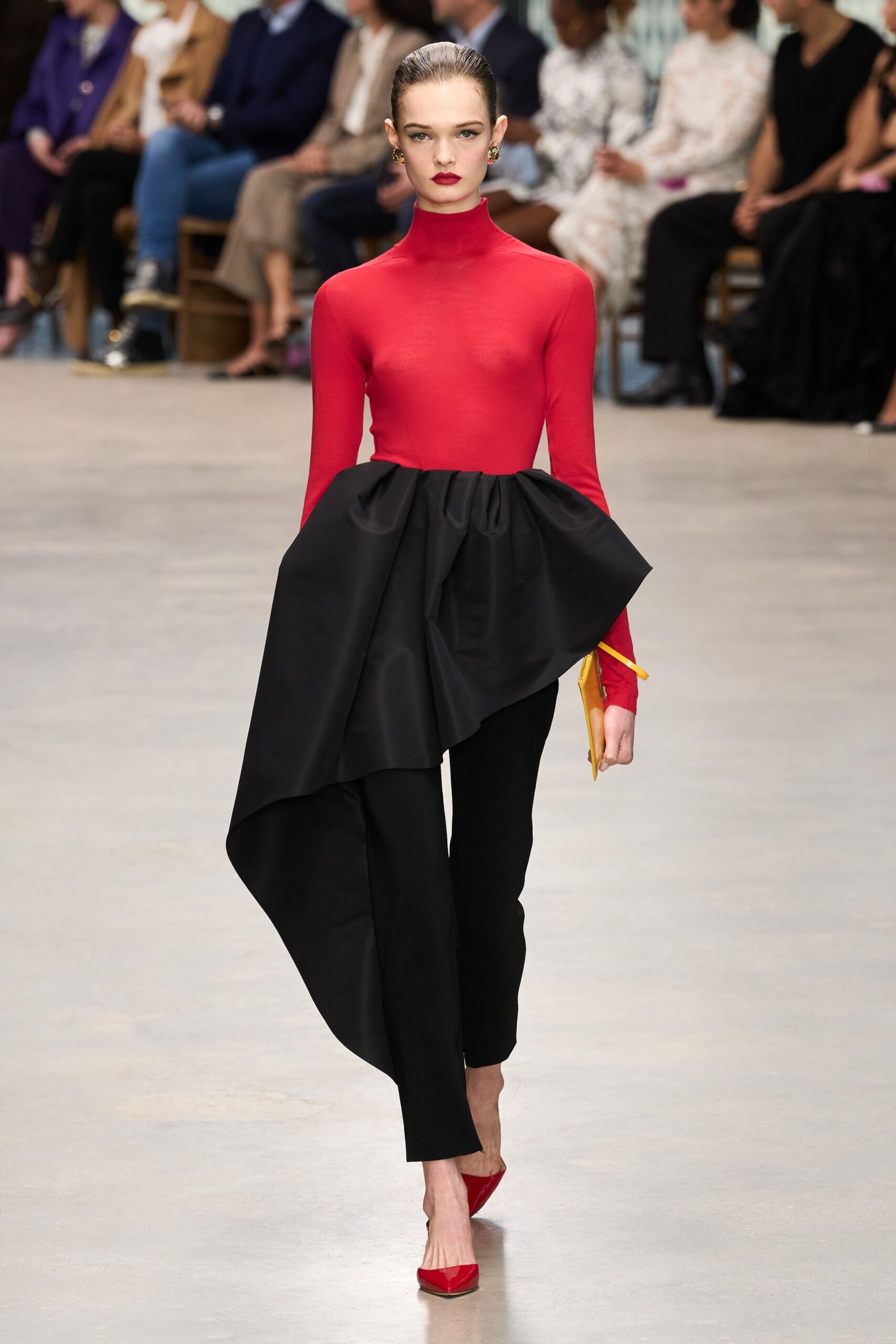 red cotton long-sleeve turtleneck fitted top