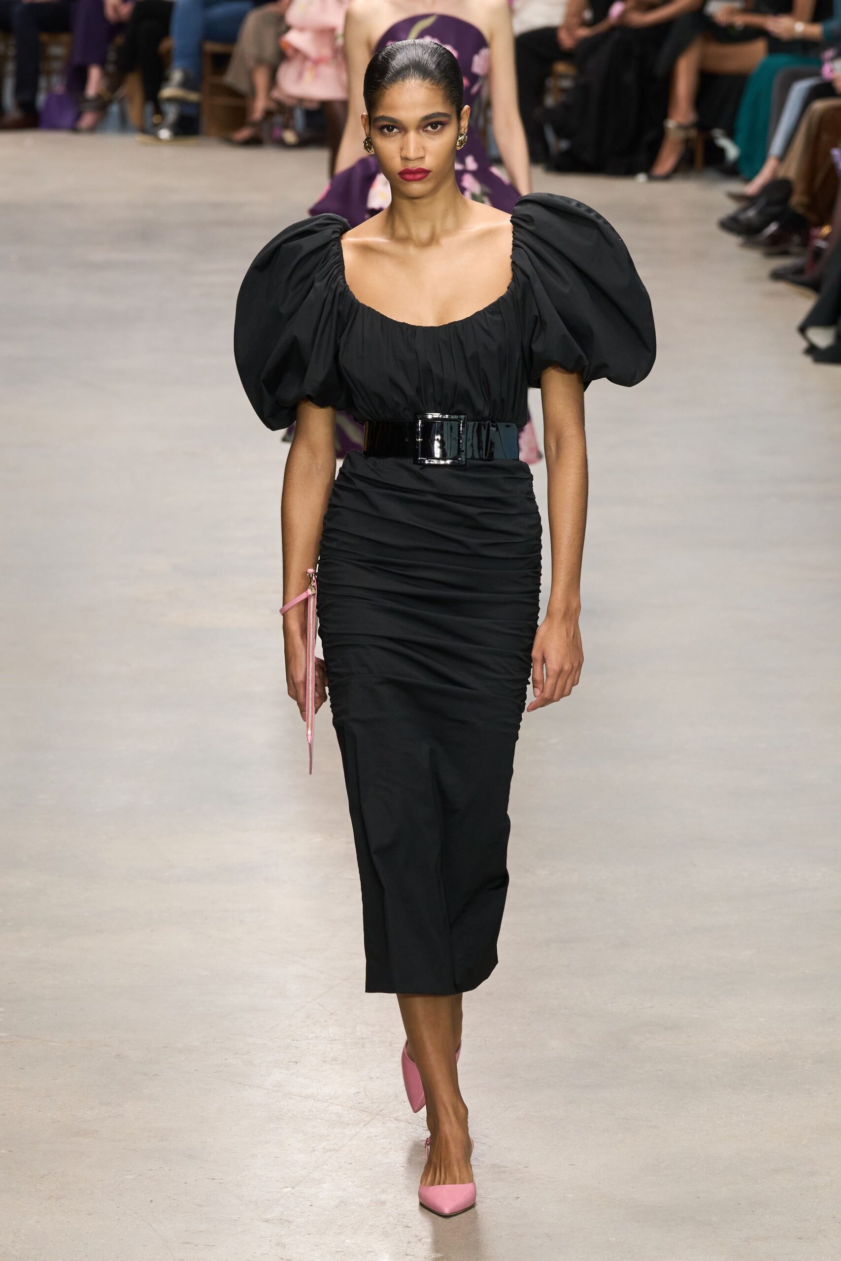 black fitted midi dress