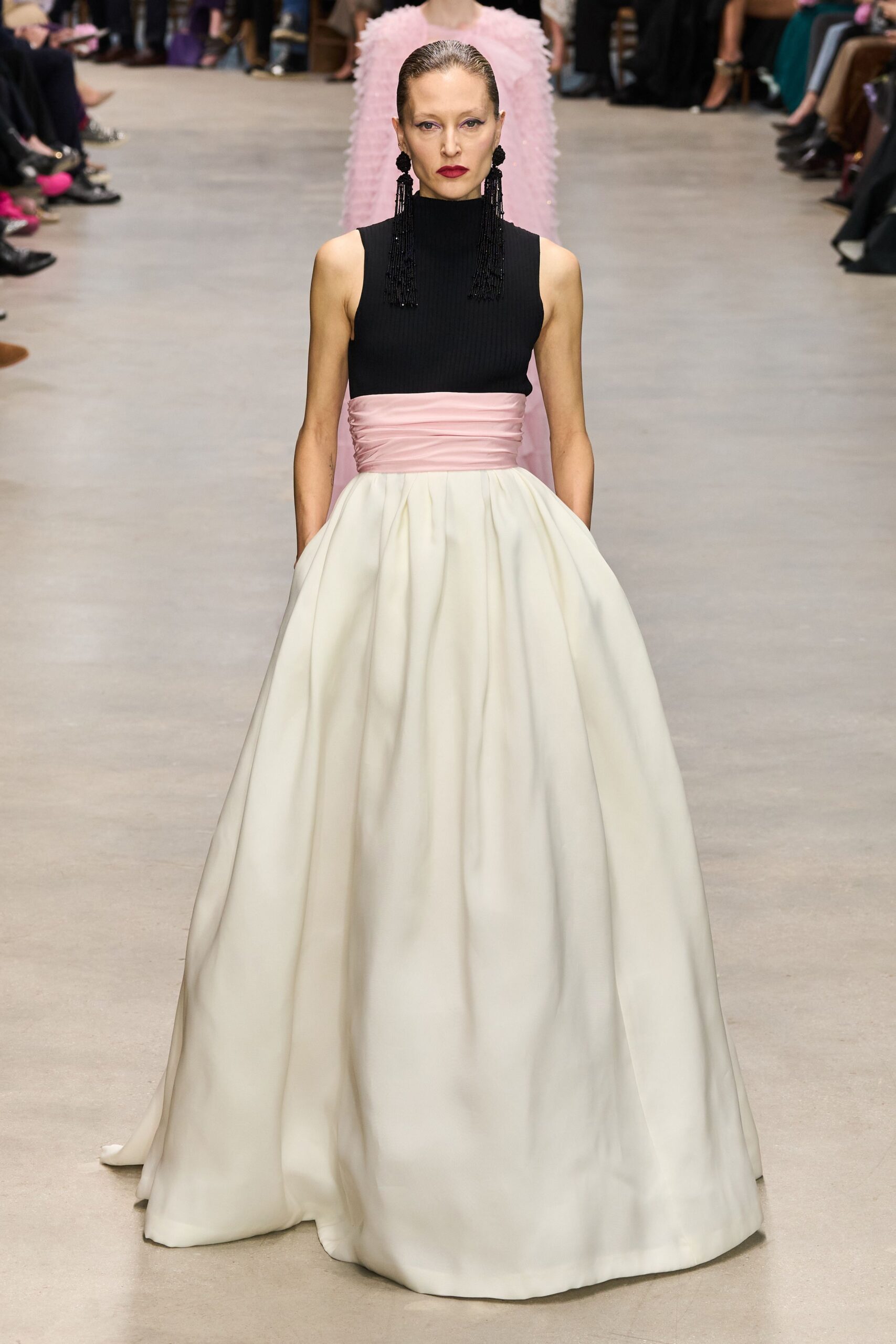 black and white pleated gown