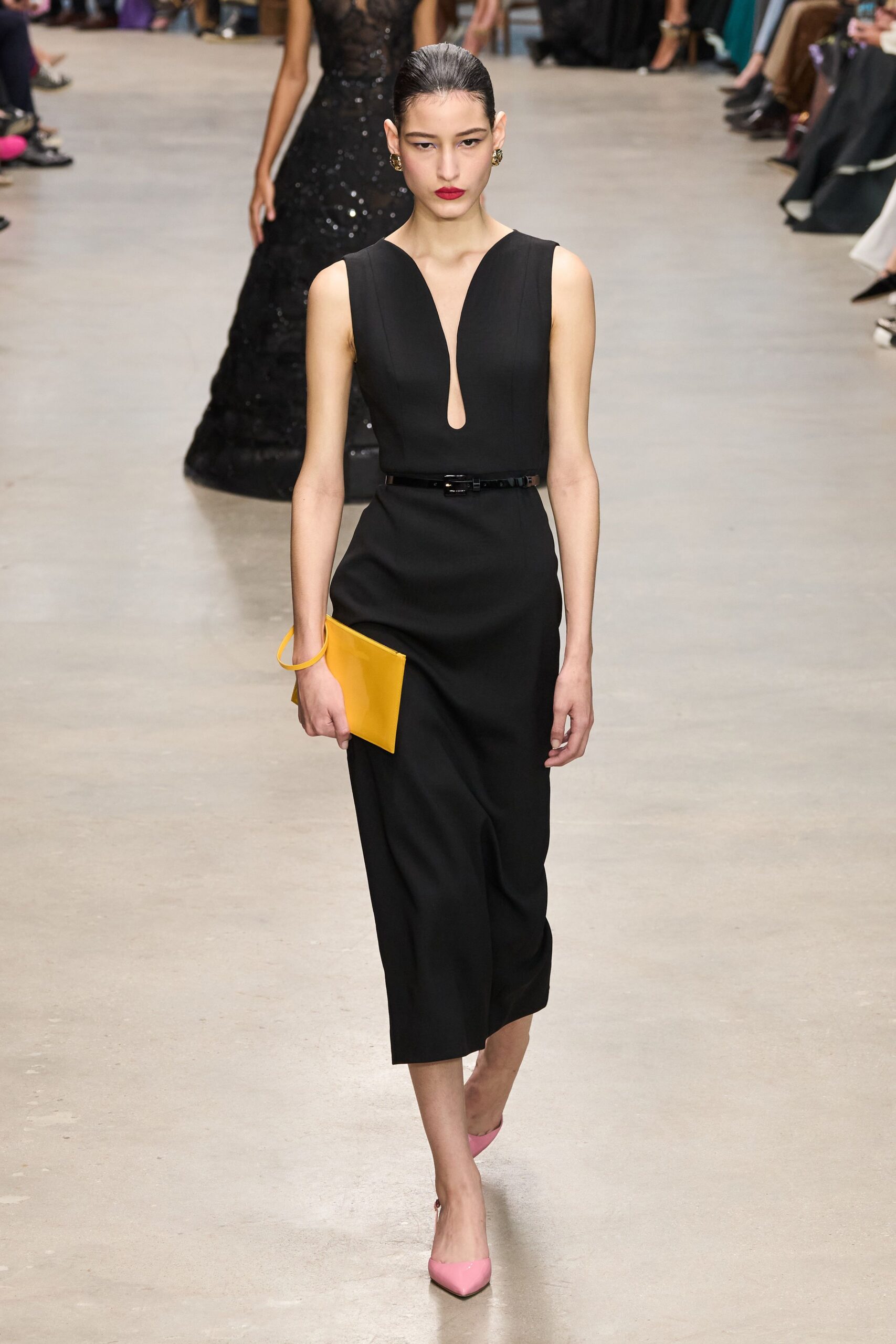 black fitted midi dress