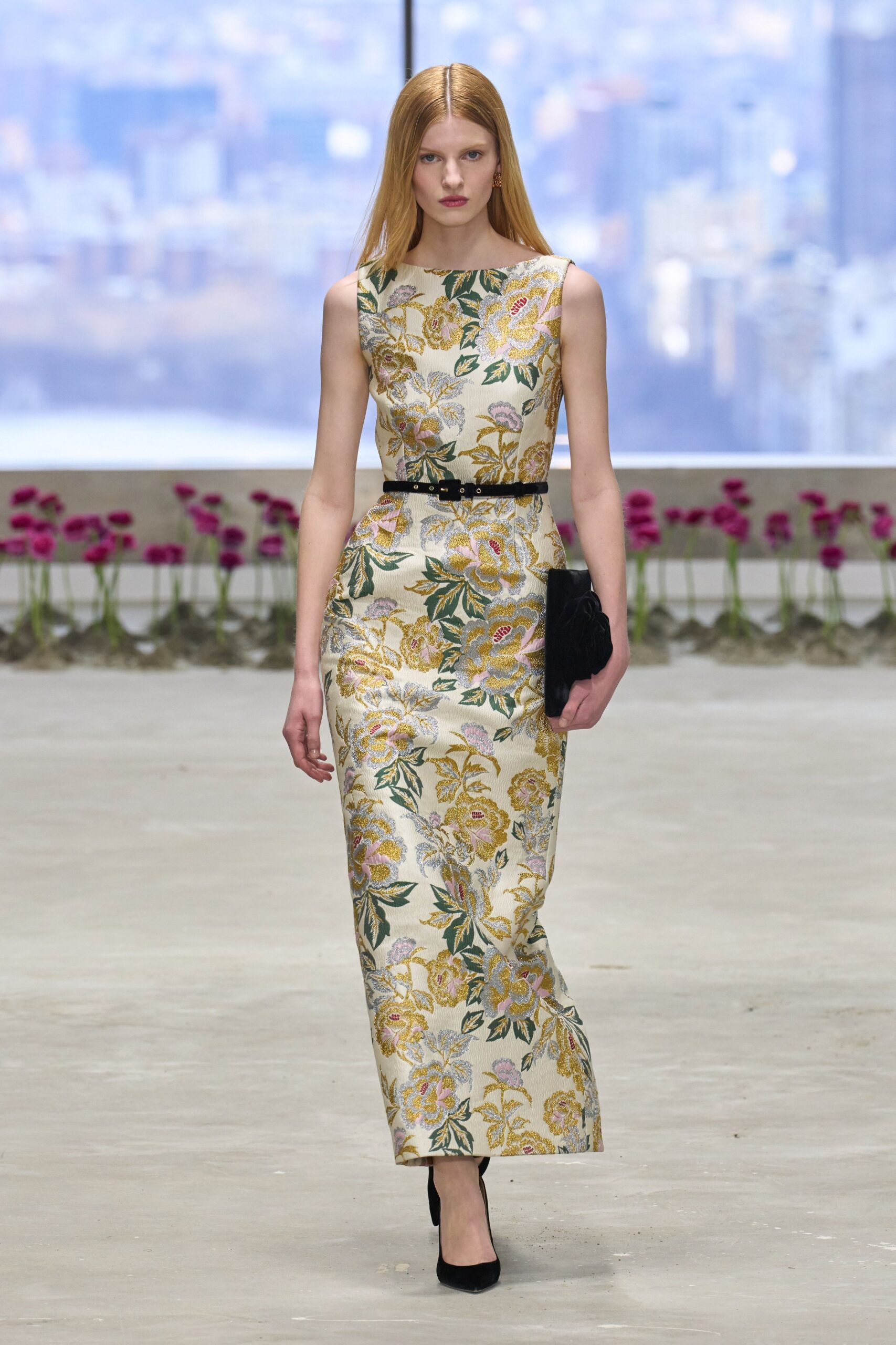floral maxi gown with clutch
