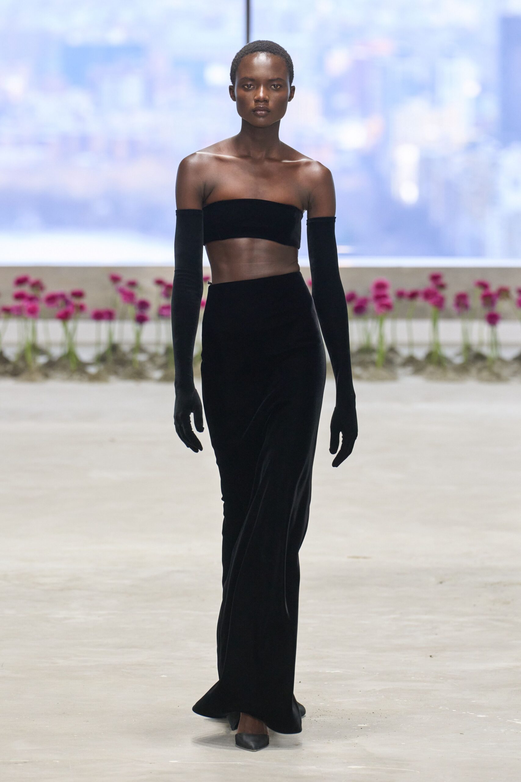 black velvet off-shoulder dress