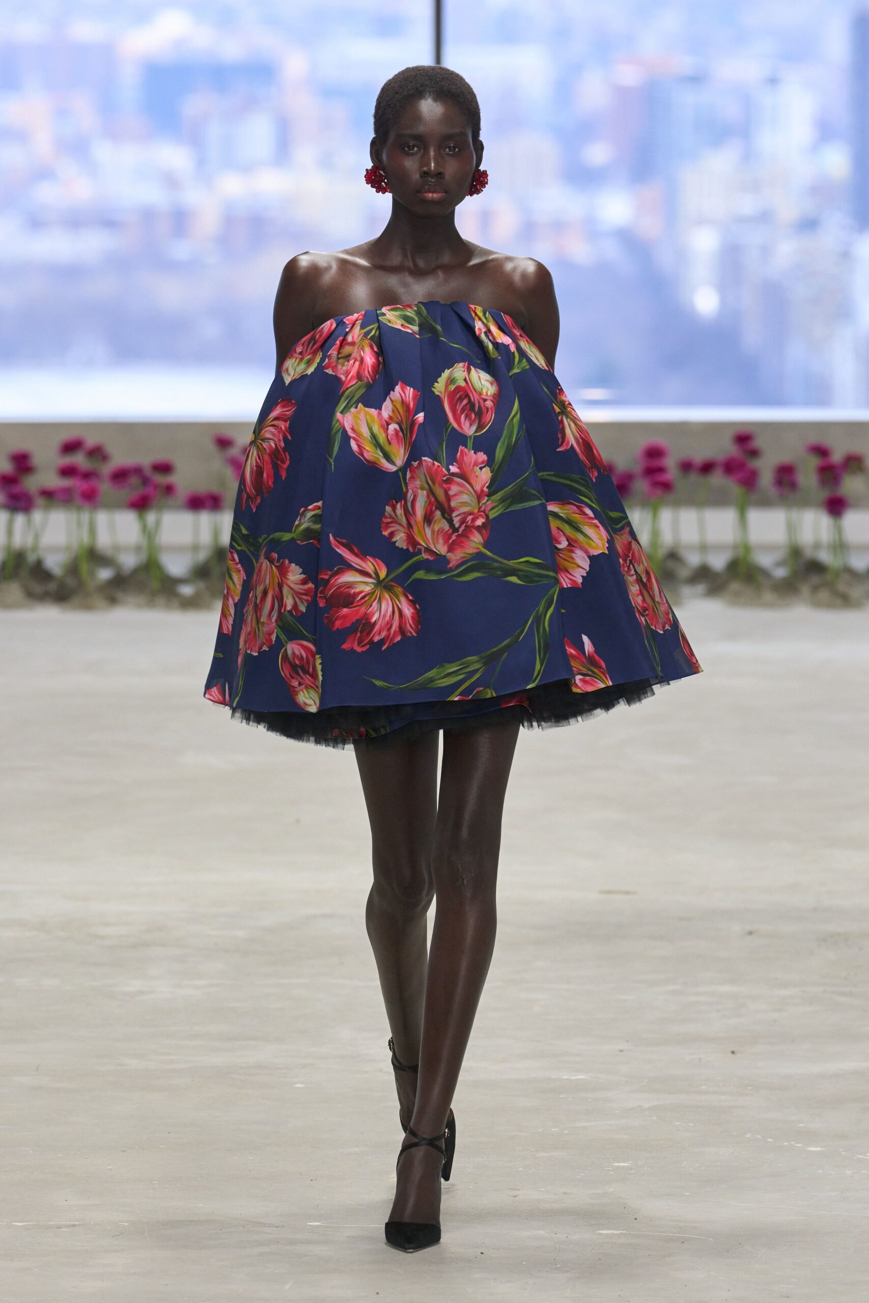 floral strapless short dress