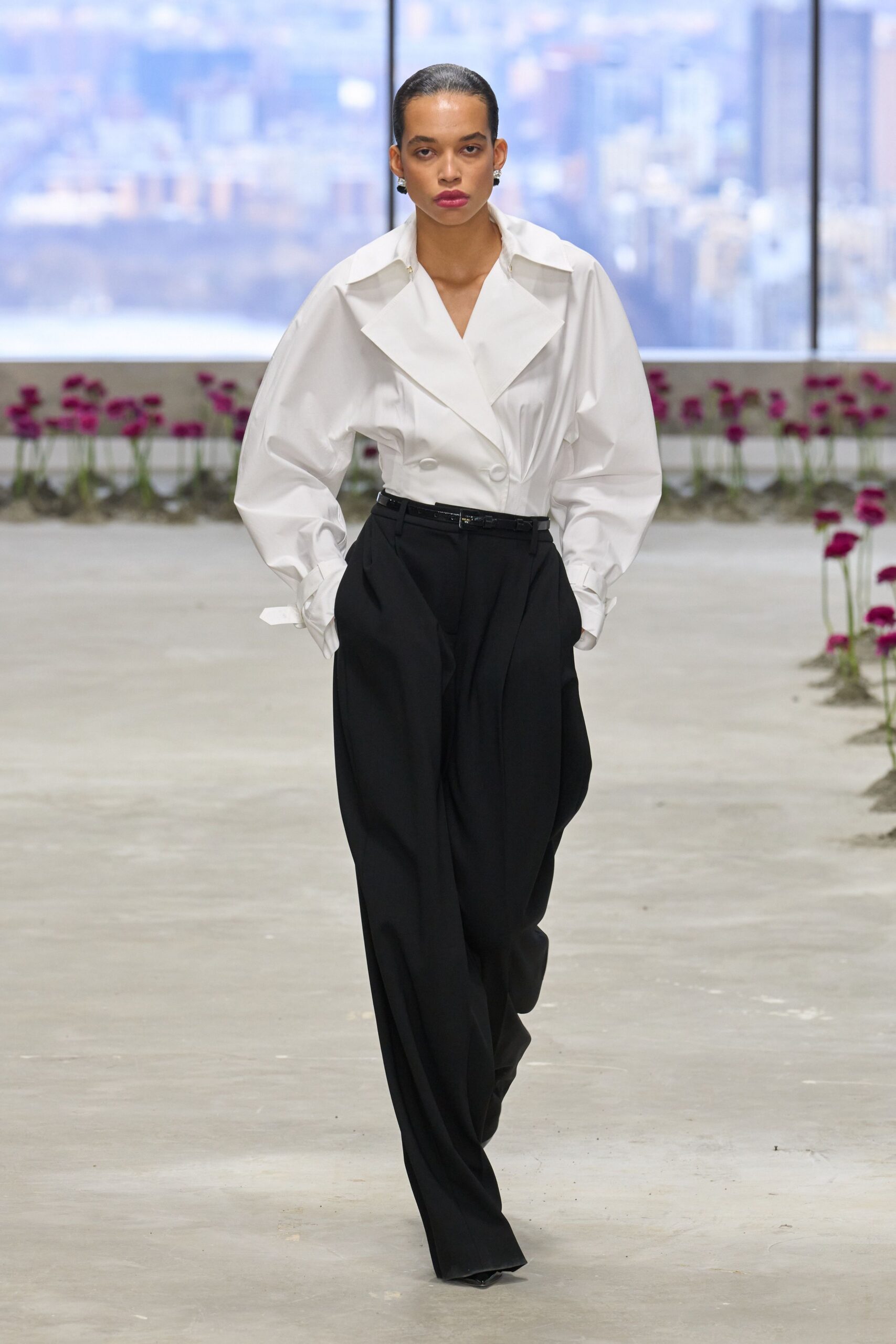 black cotton tailored high-waisted wide-leg pants
