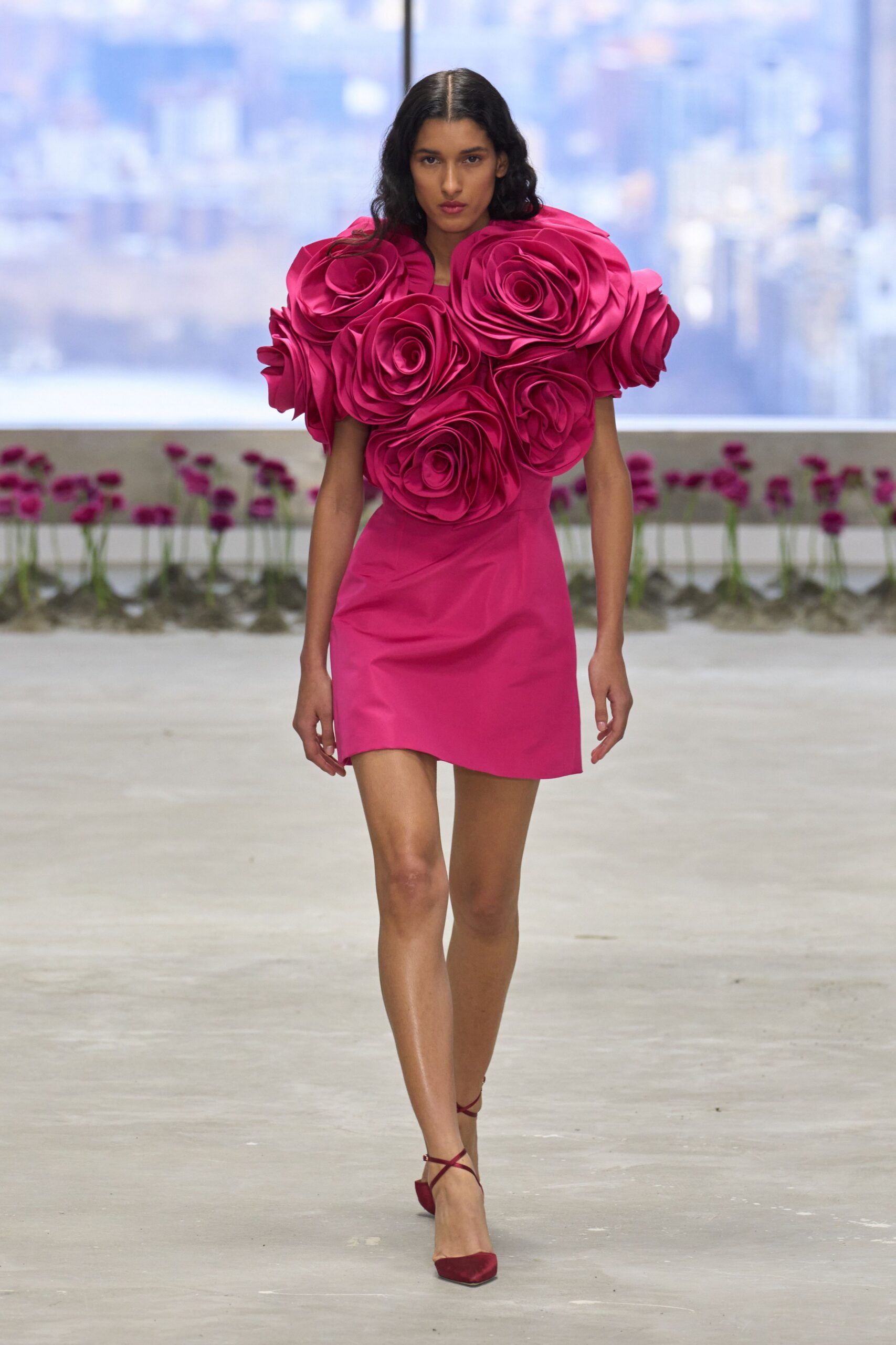 pink silk sleeveless high-neck fitted embellished mini dress