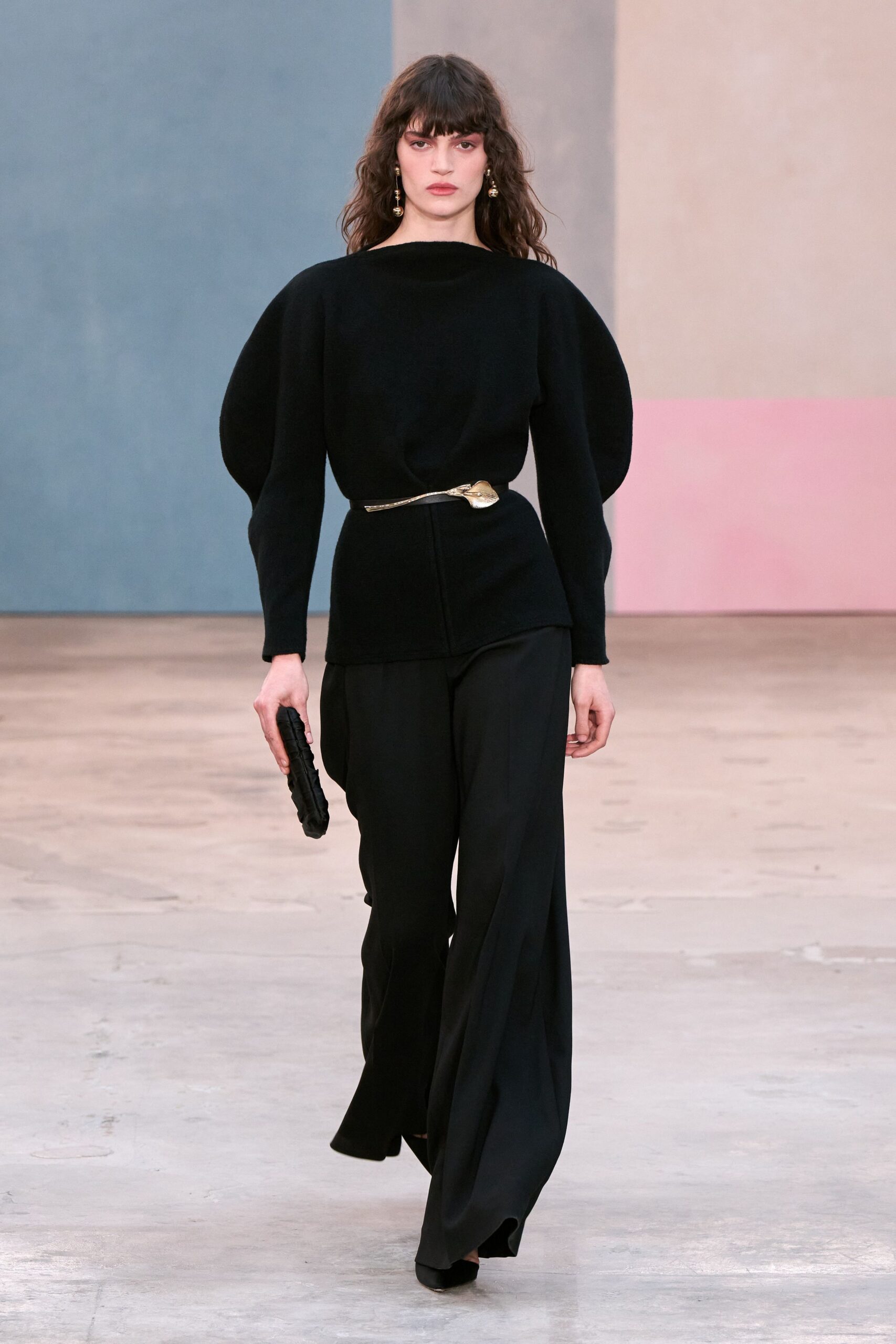 black wool long-sleeve high-neck fitted padded top