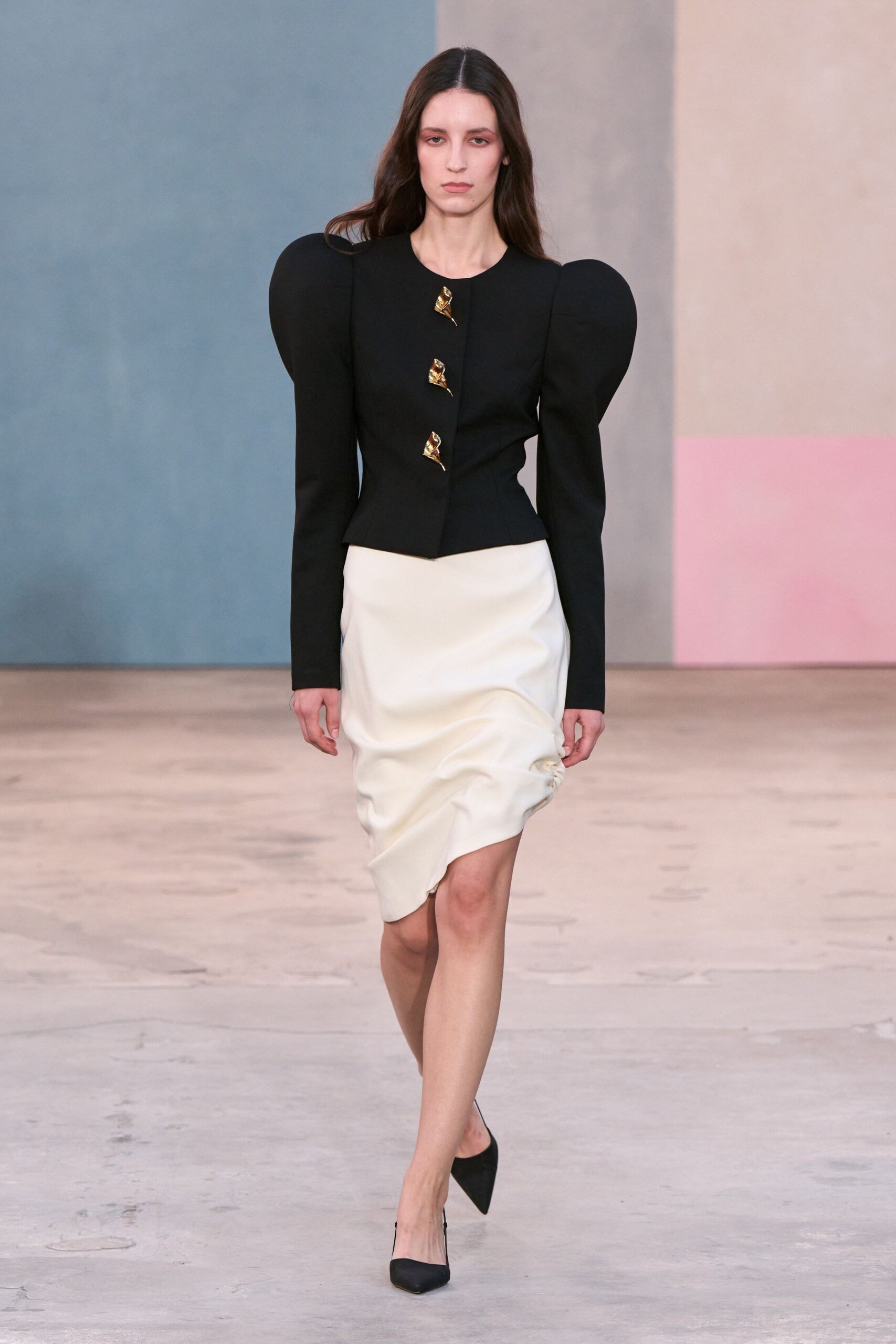 white silk asymmetric fitted ruched skirt