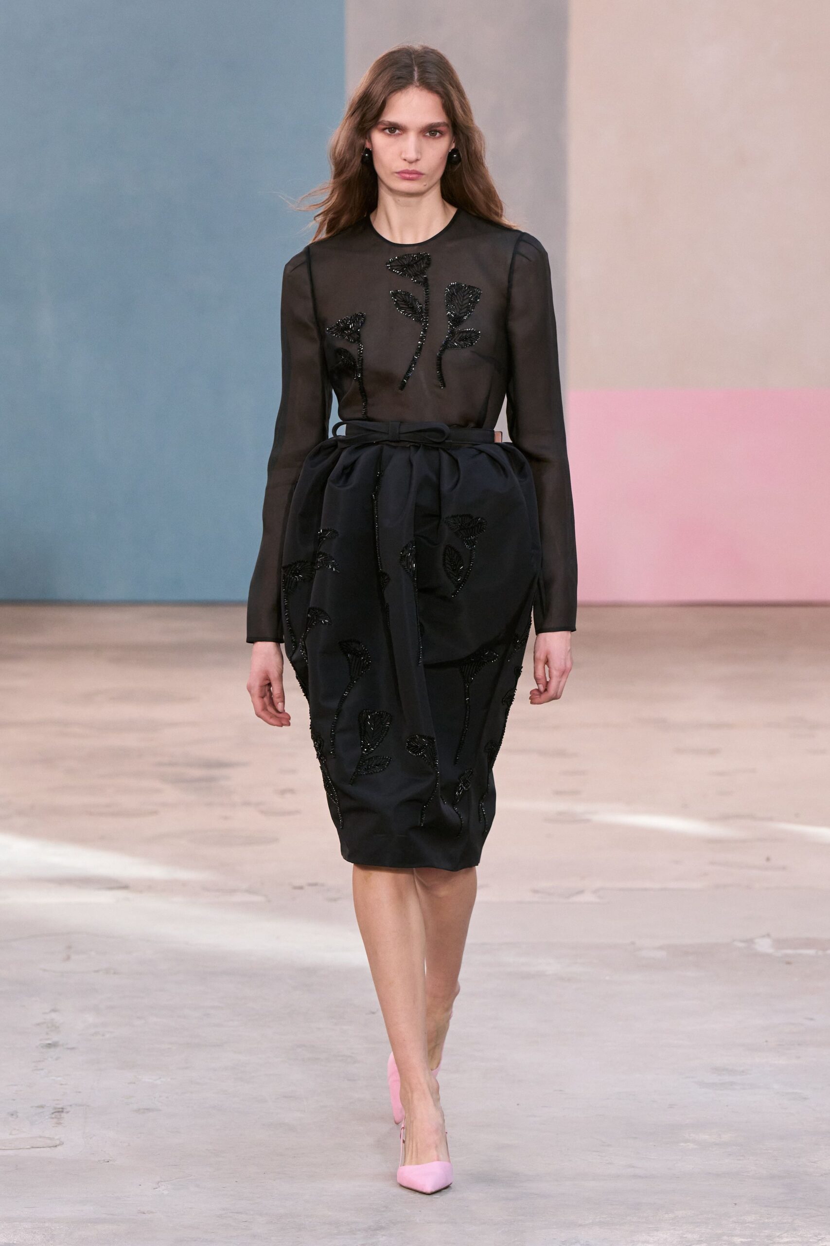 black silk blouse and skirt