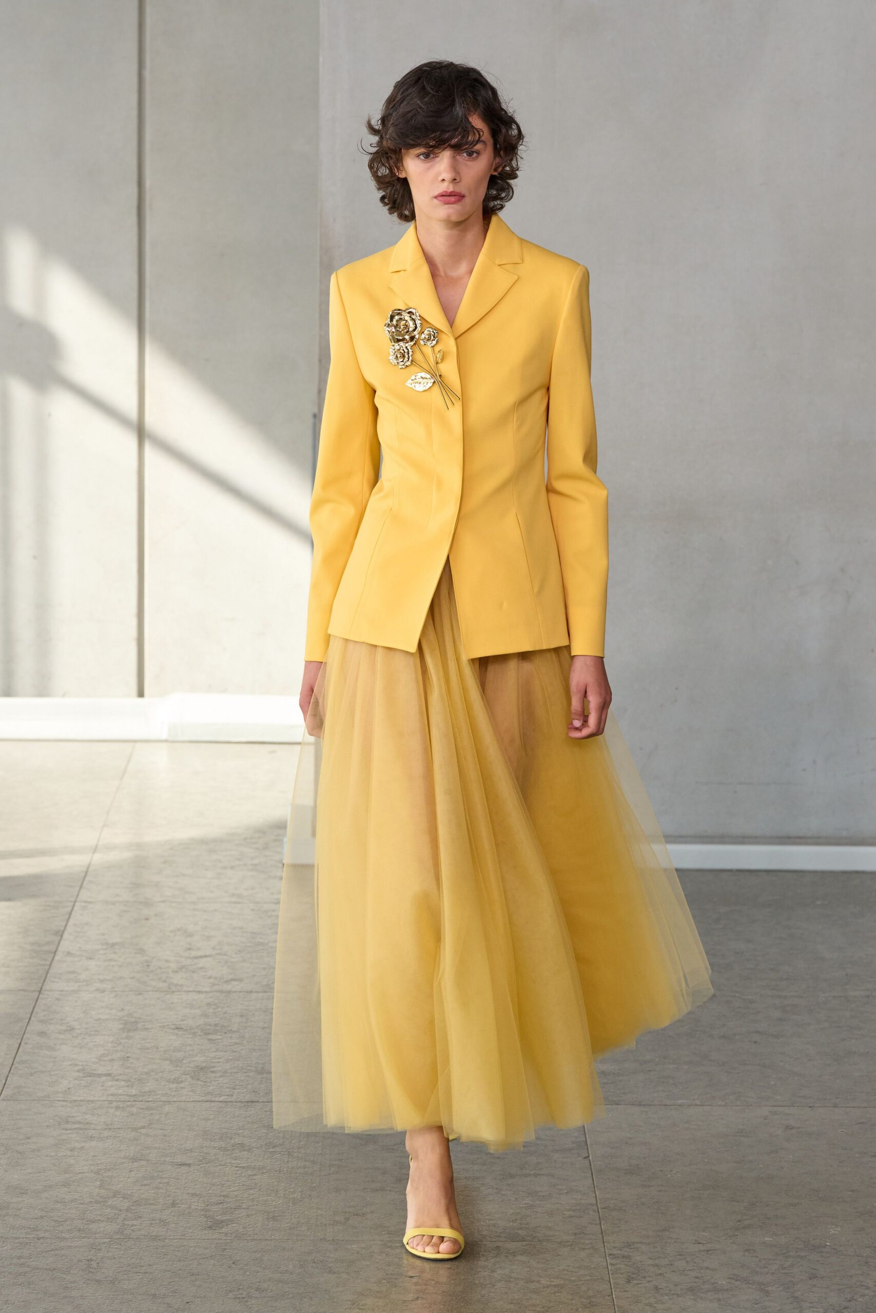 yellow tulle relaxed tiered flowing maxi skirt