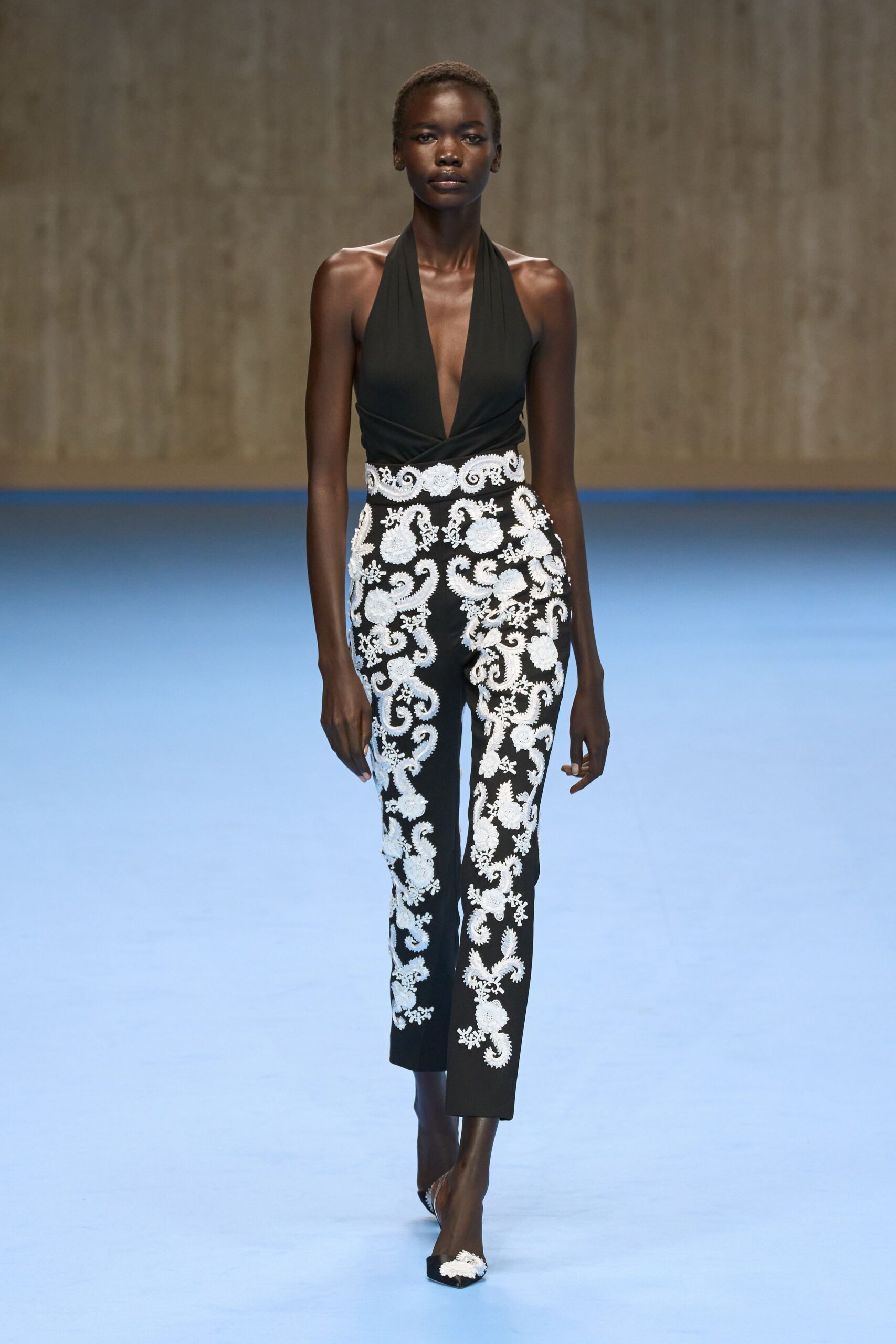 black and white embroidered jumpsuit
