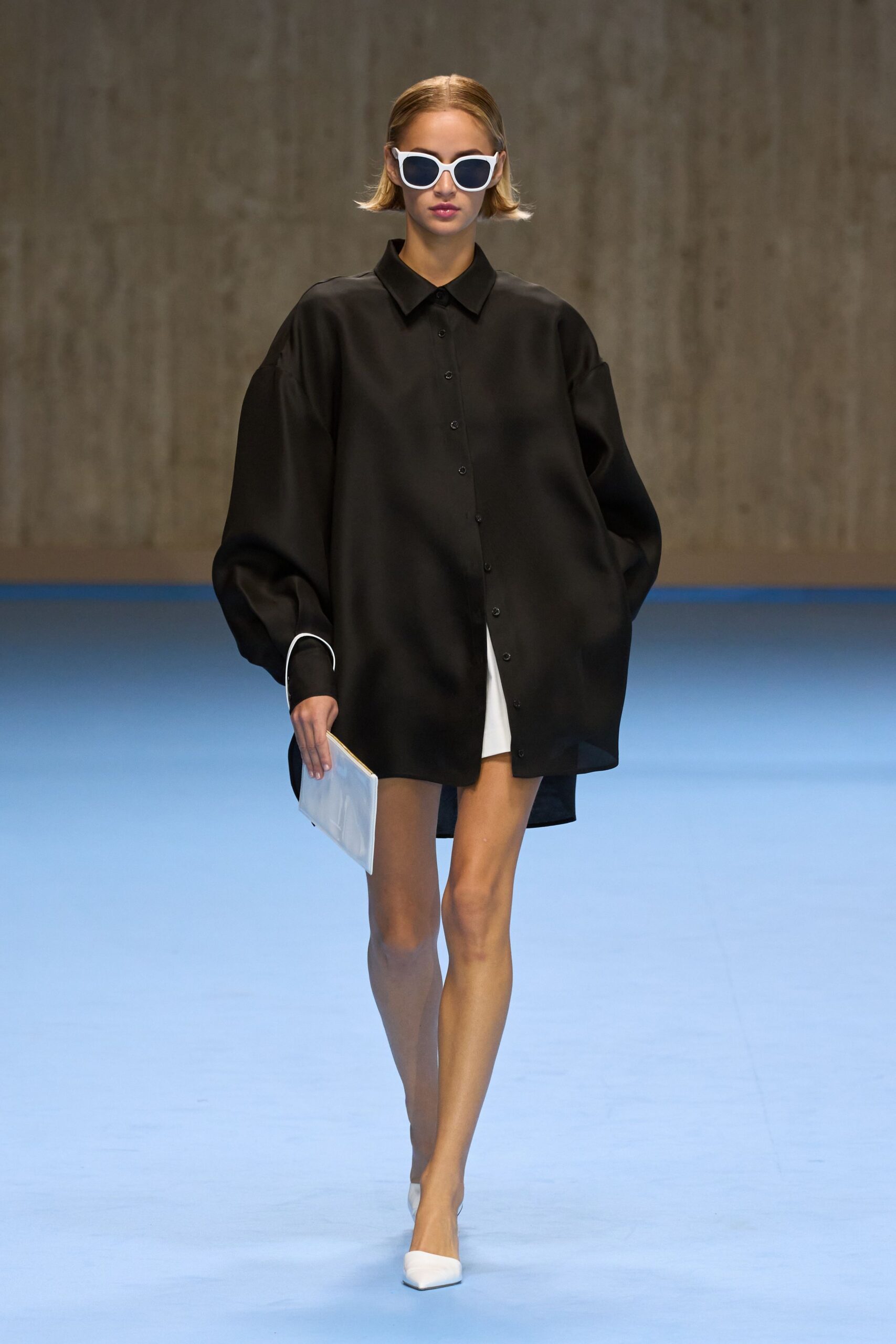 black silk long-sleeve collared oversized shirt