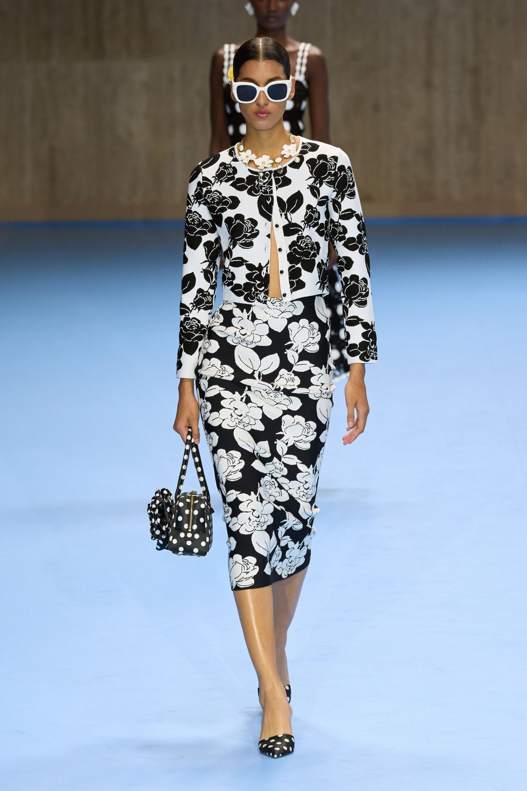 black and white floral outfit