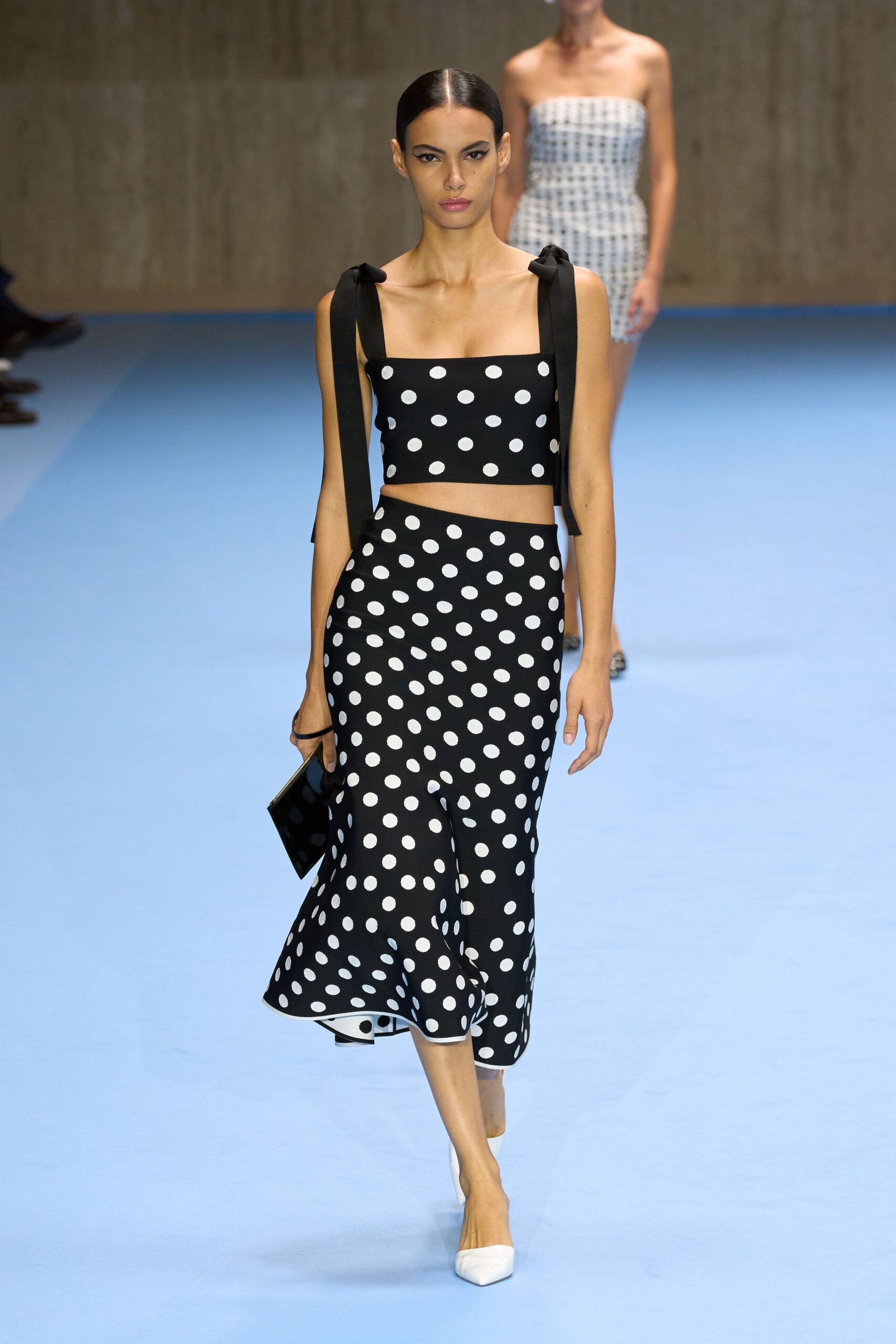 black and white polka-dot outfit