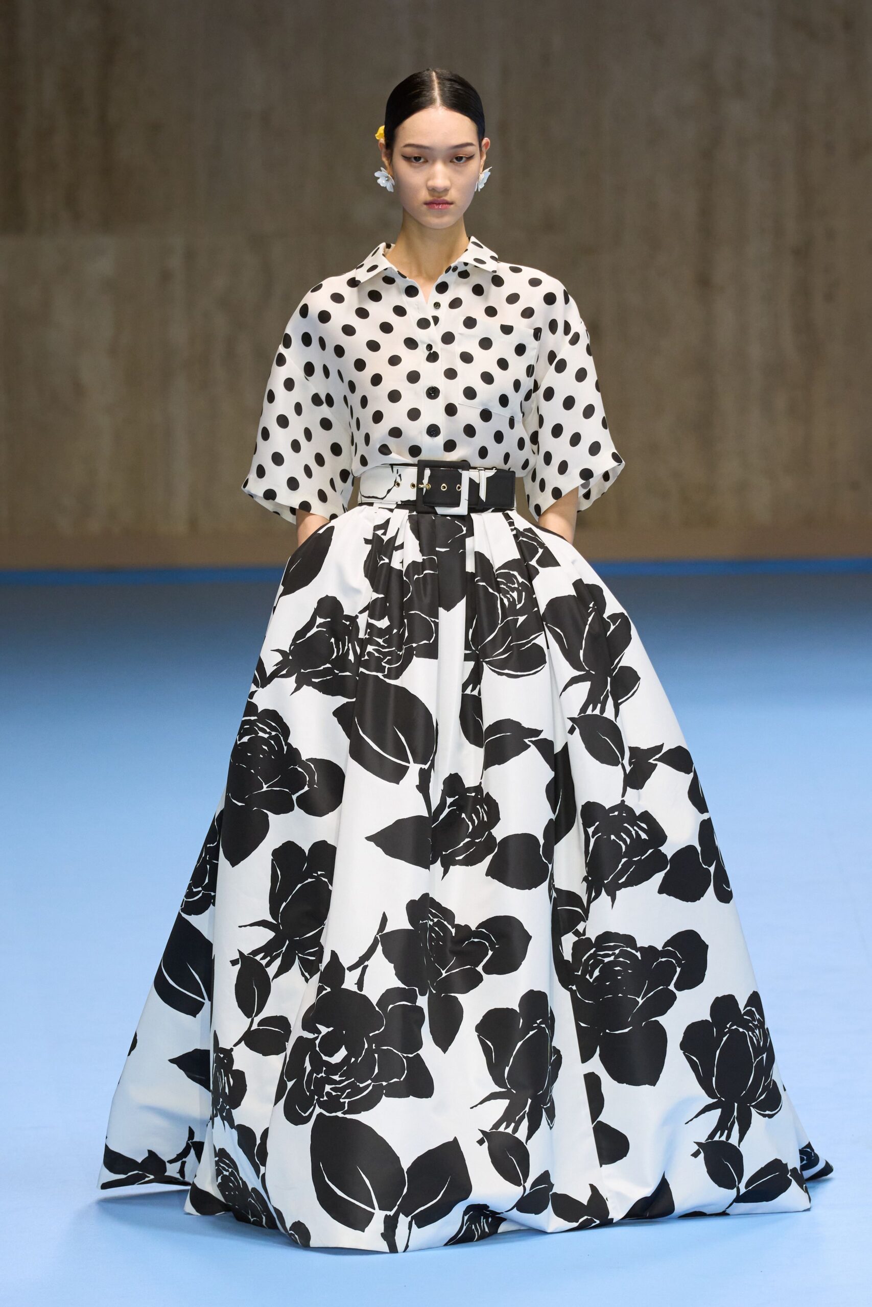 white cotton fitted floral flared midi skirt