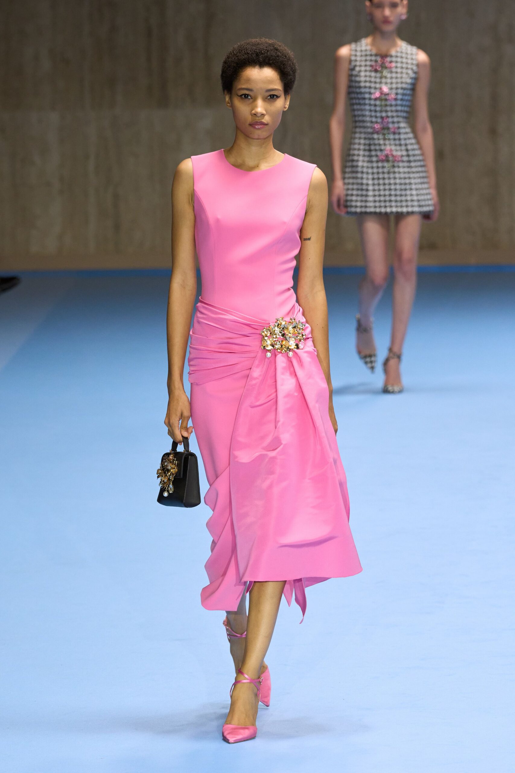 pink satin sleeveless v-neck fitted ruched embellished dress