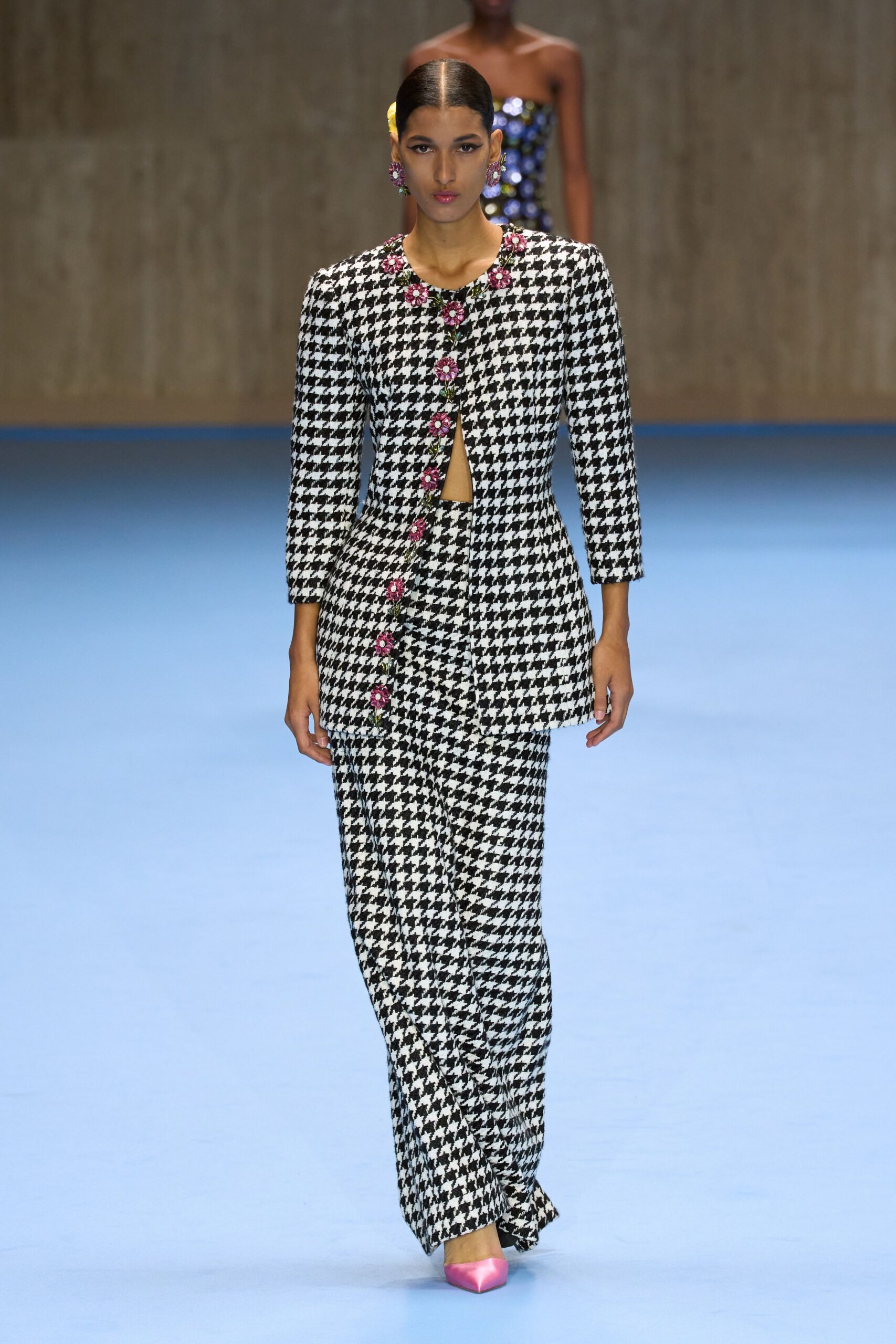 black and white checked blazer and pants
