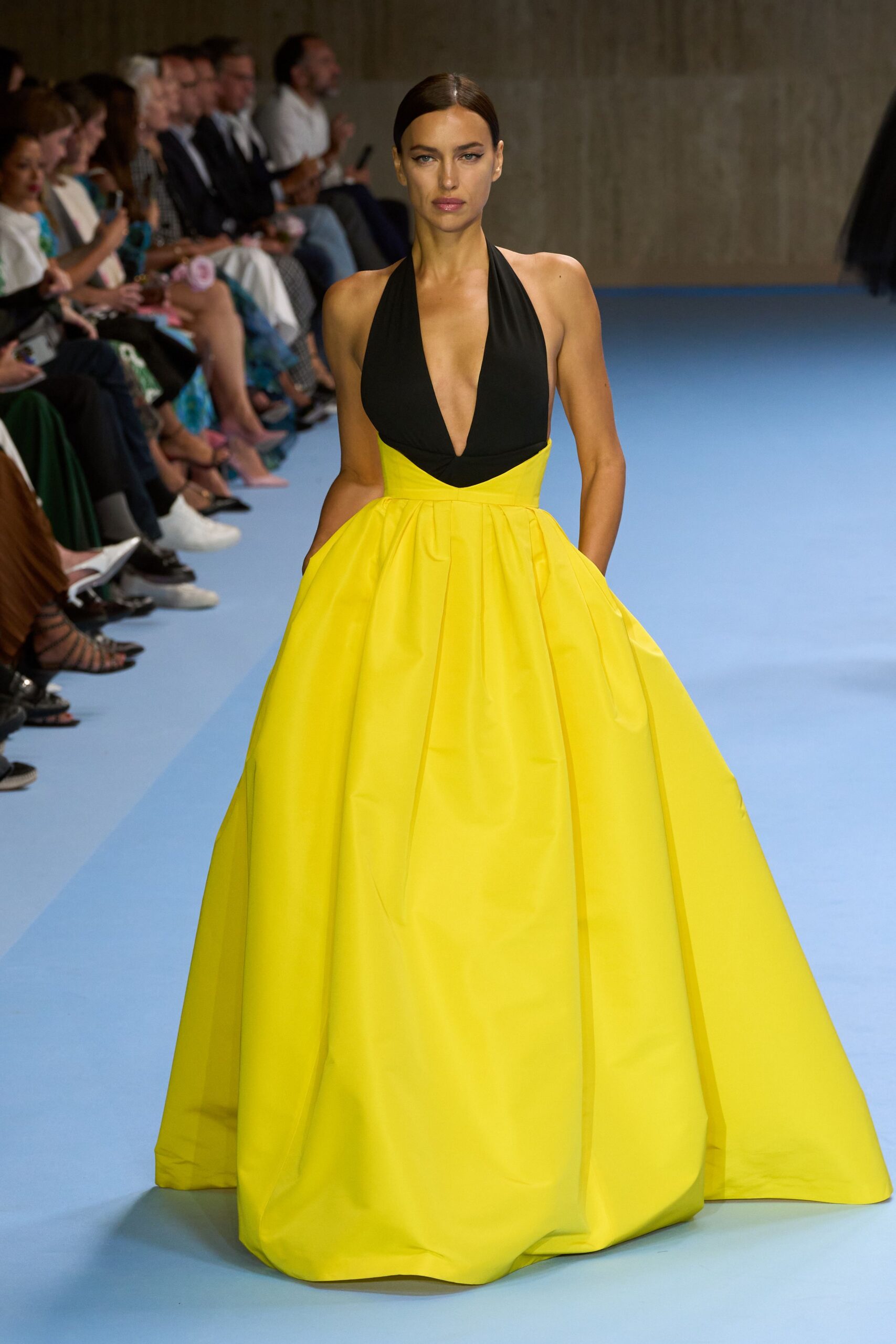 black and yellow sleeveless gown