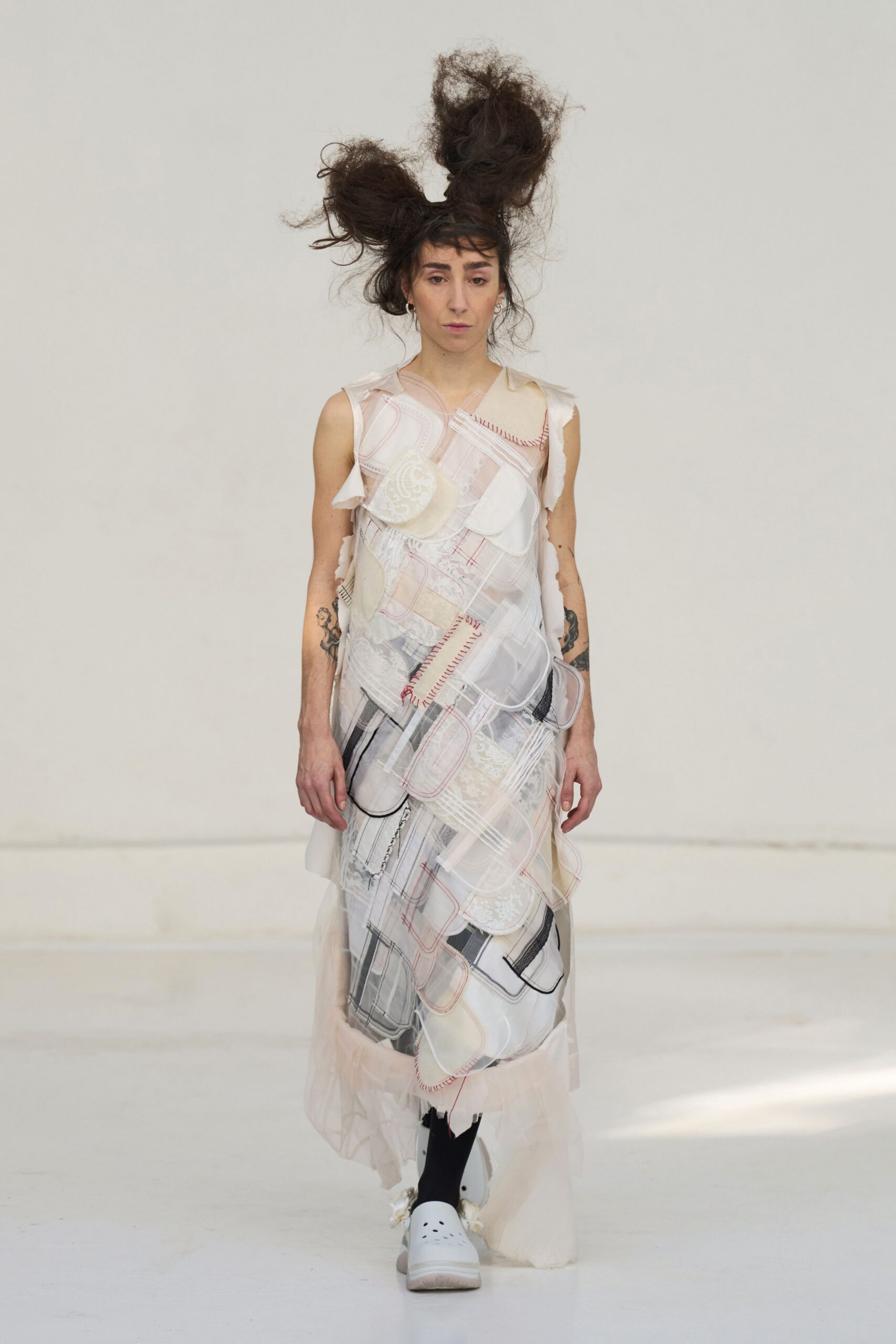 white silk sleeveless v-neck relaxed layered pleated dress