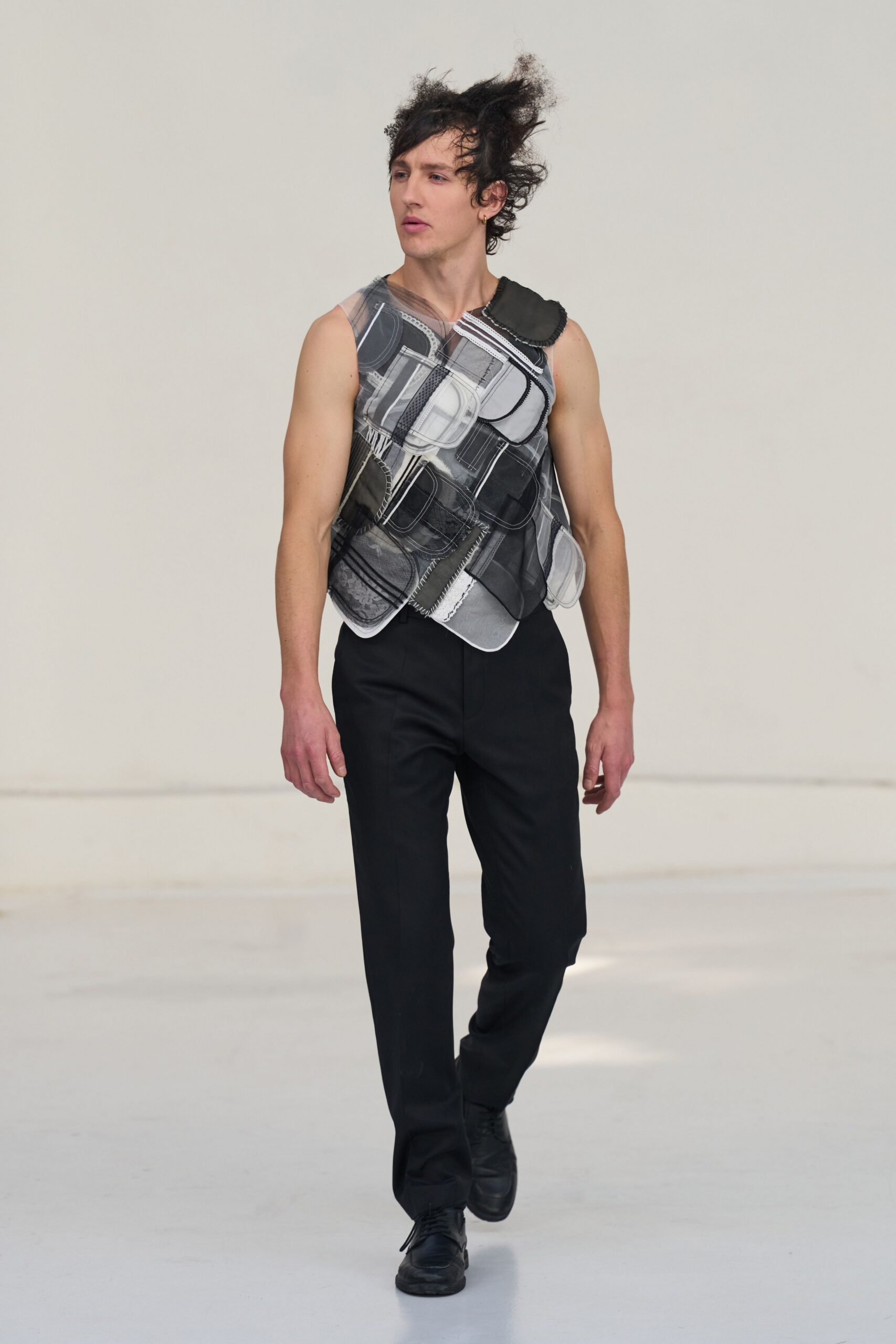 black cotton slim straight-leg pants