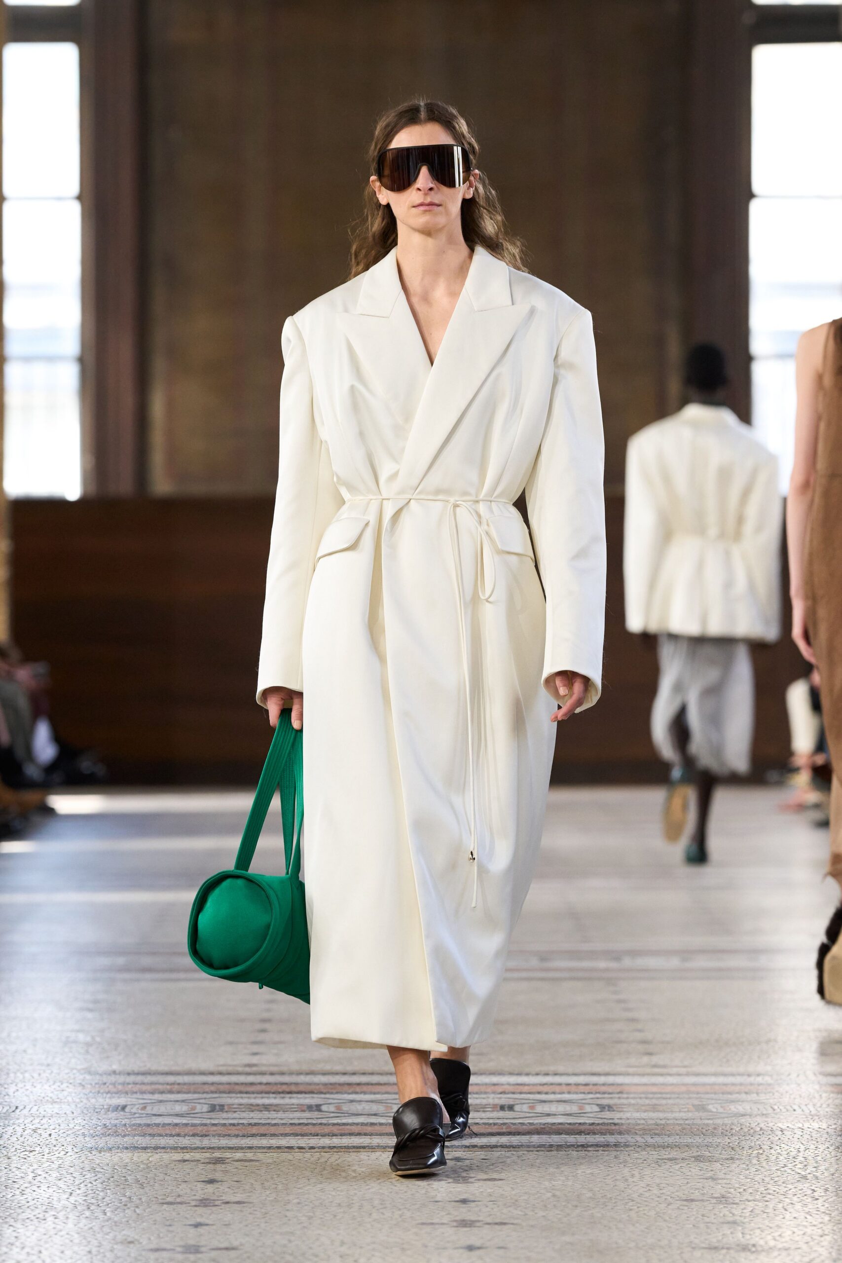 white cotton long-sleeve collared relaxed belted midi coat