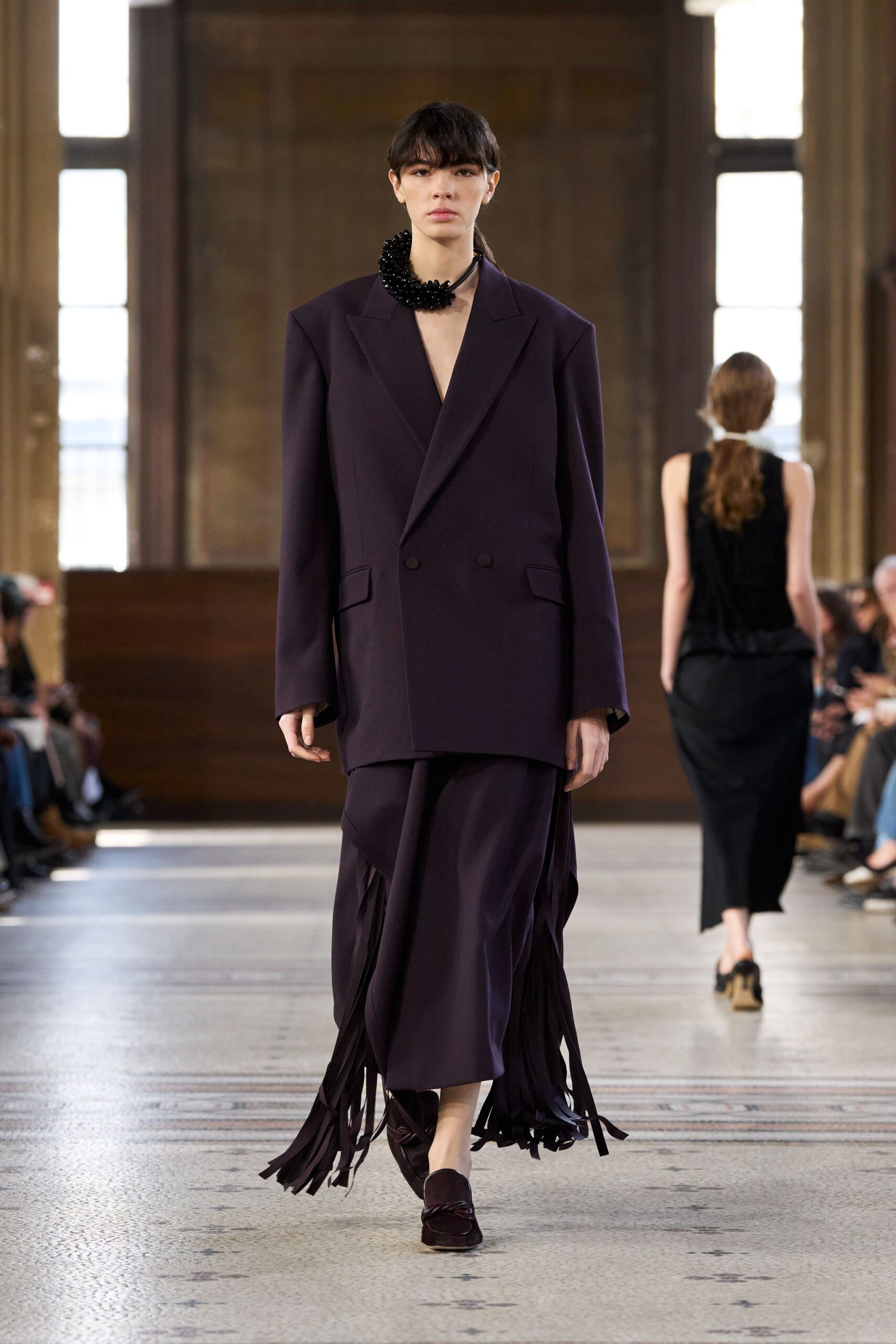purple wool fitted fringed skirt