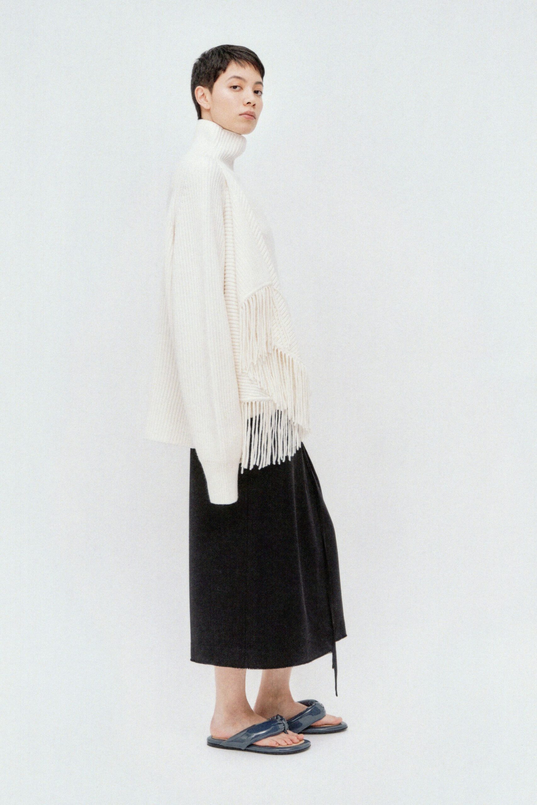 black cotton relaxed straight-leg skirt