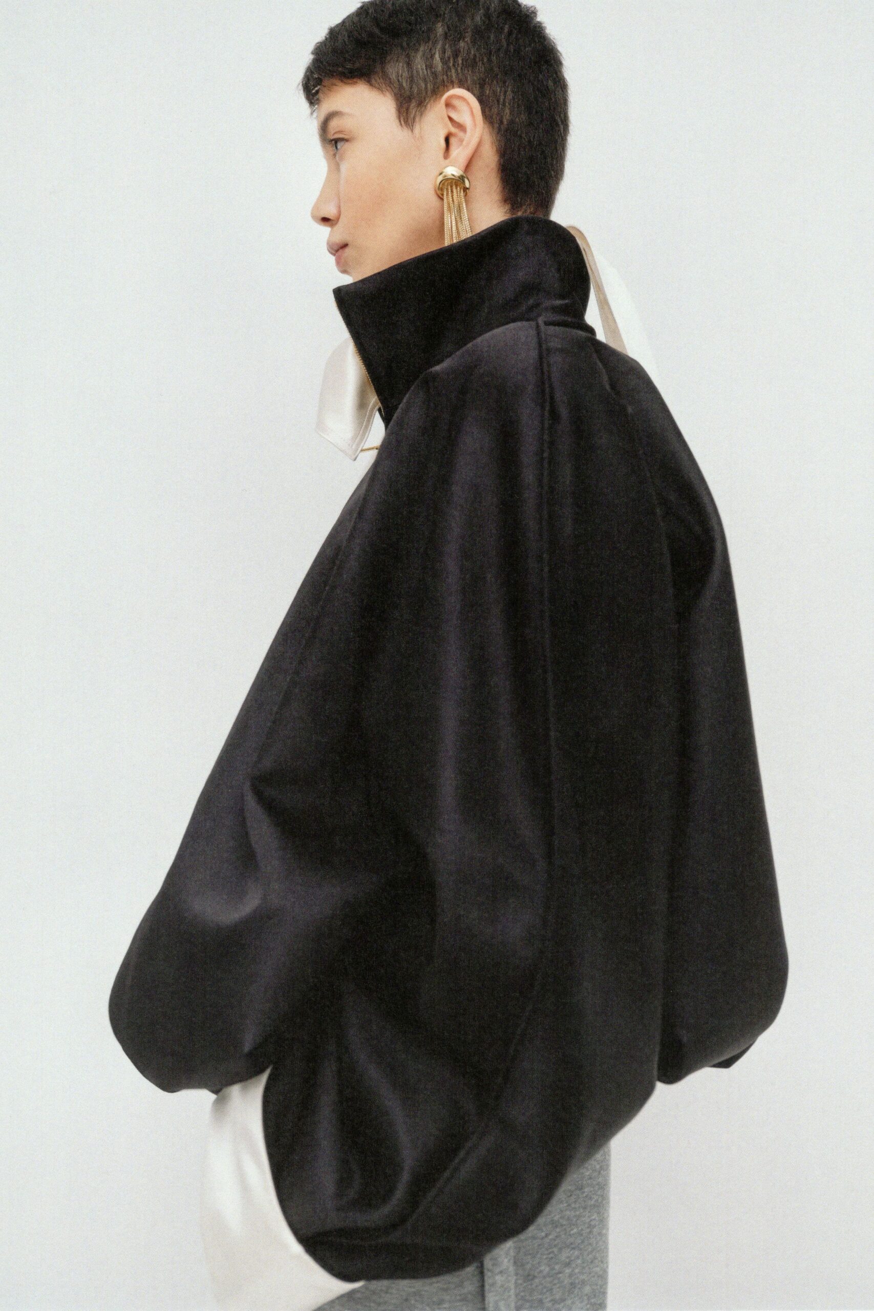 oversized black silk jacket