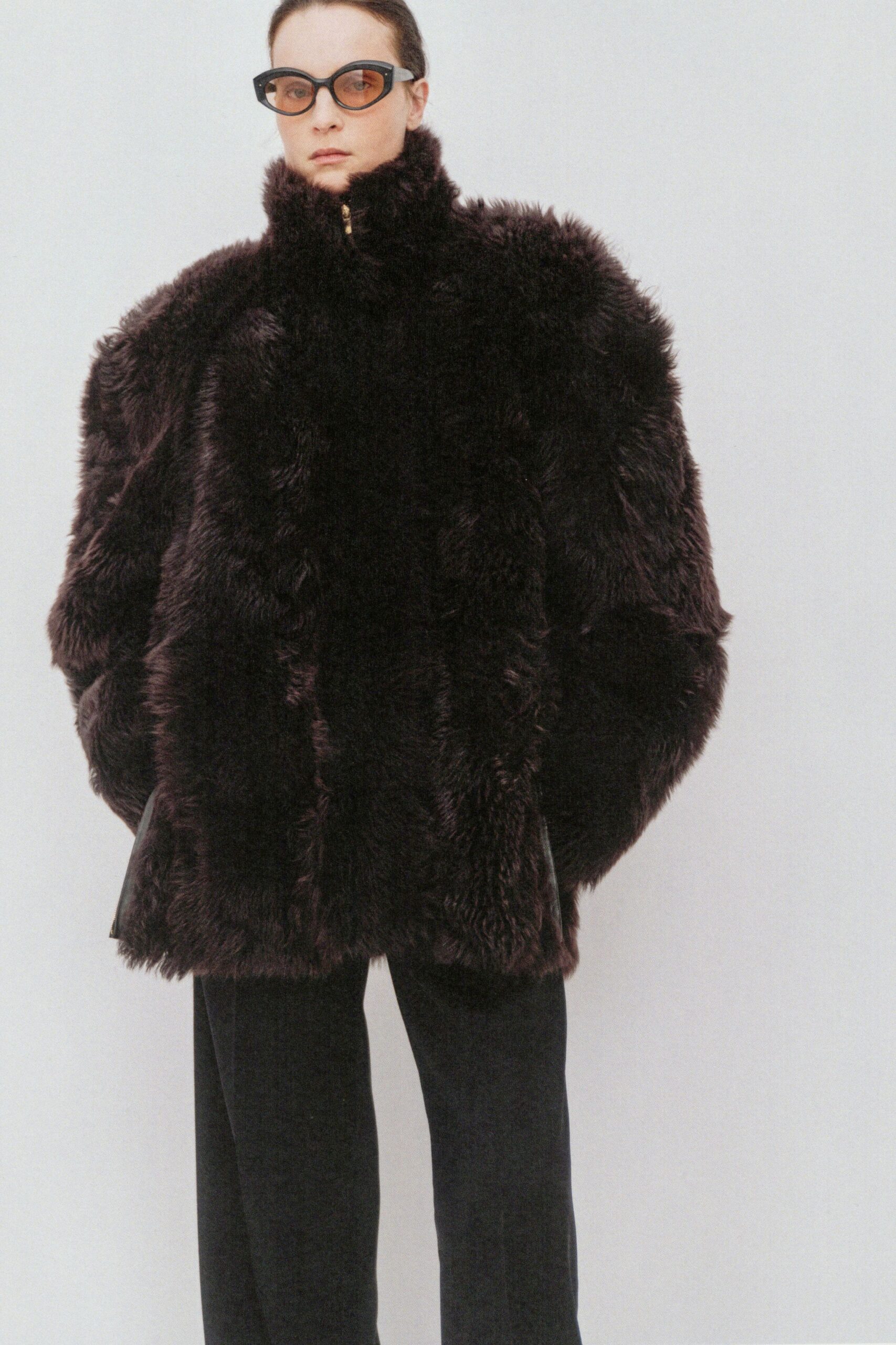 brown faux-fur oversized coat