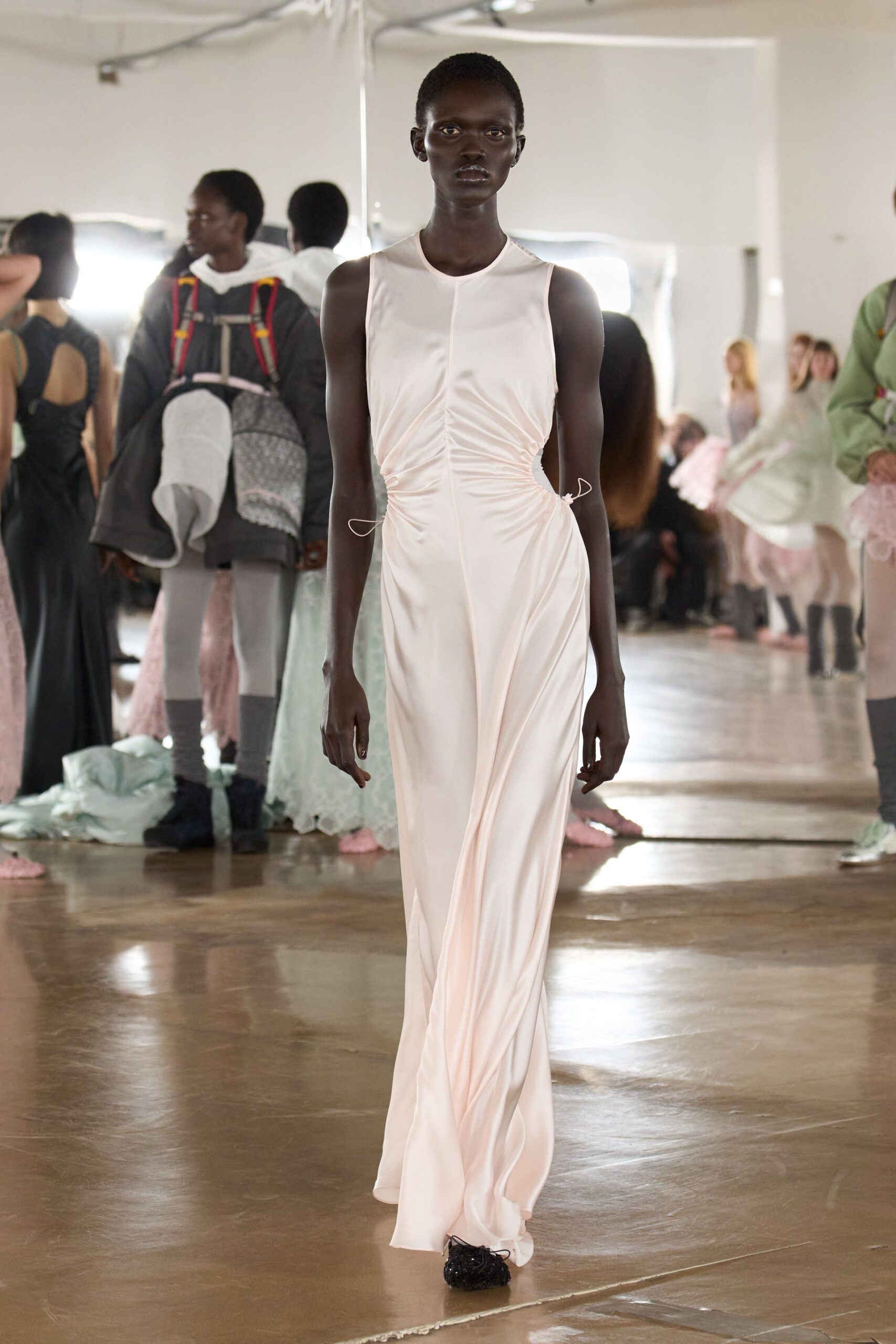 fitted pink silk gown
